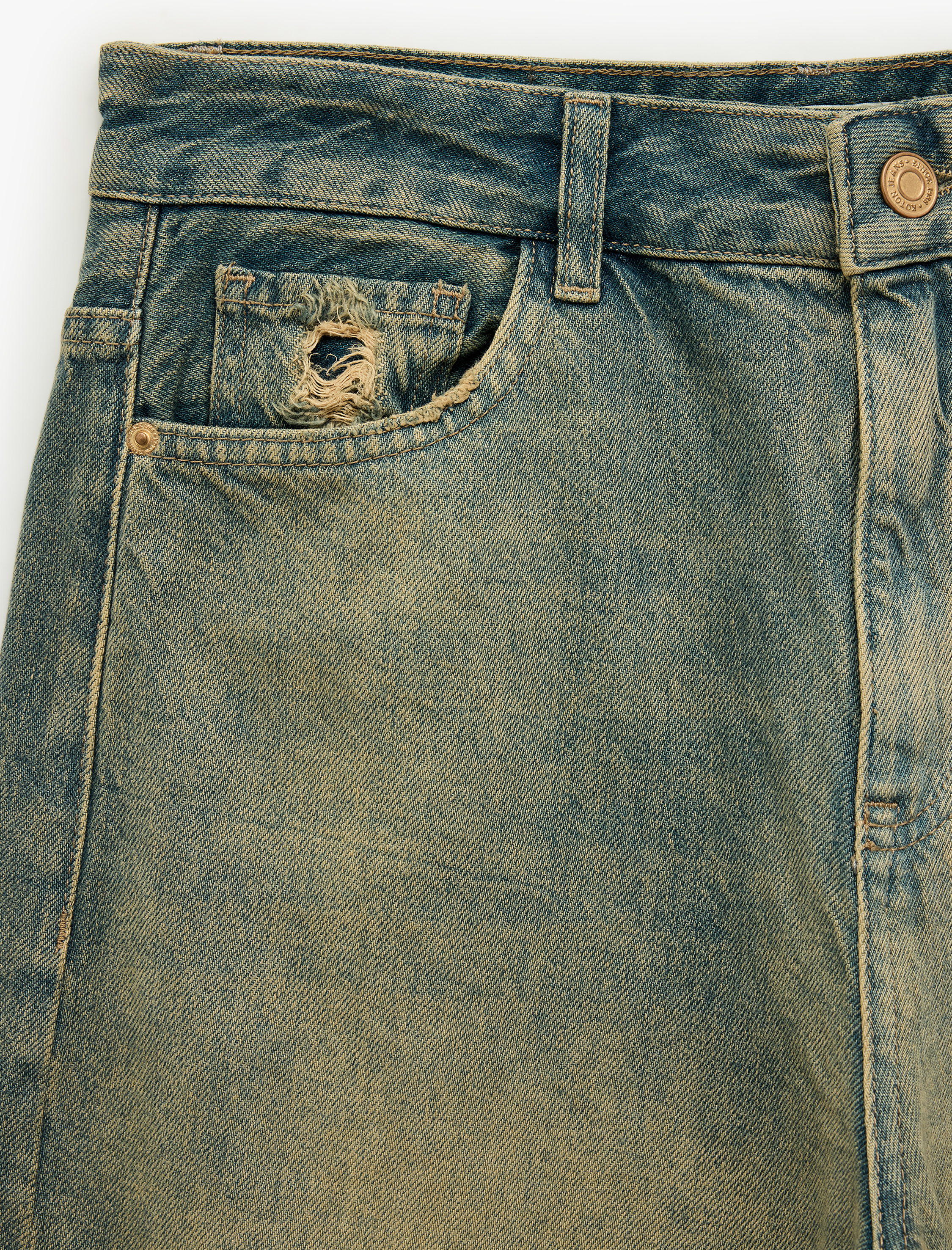   Normal Bel Rahat Kalıp Yırtık Detaylı Pamuklu Eskitmeli Barrel Denim Pantolon - Barrel Jeans