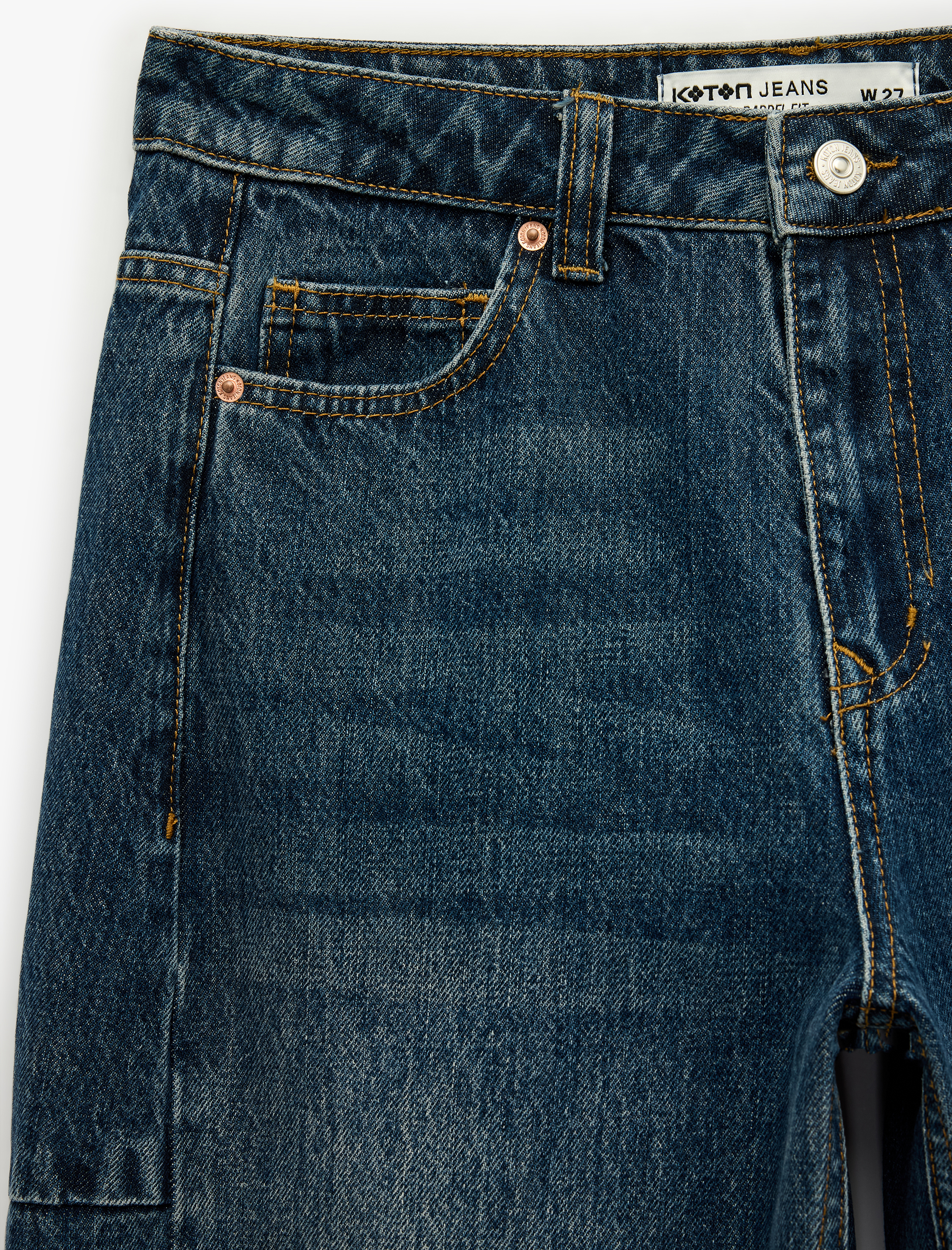   Cep Detaylı Normal Bel Pamuklu Rahat Kalıp Barrel Denim Pantolon - Barrel Jeans