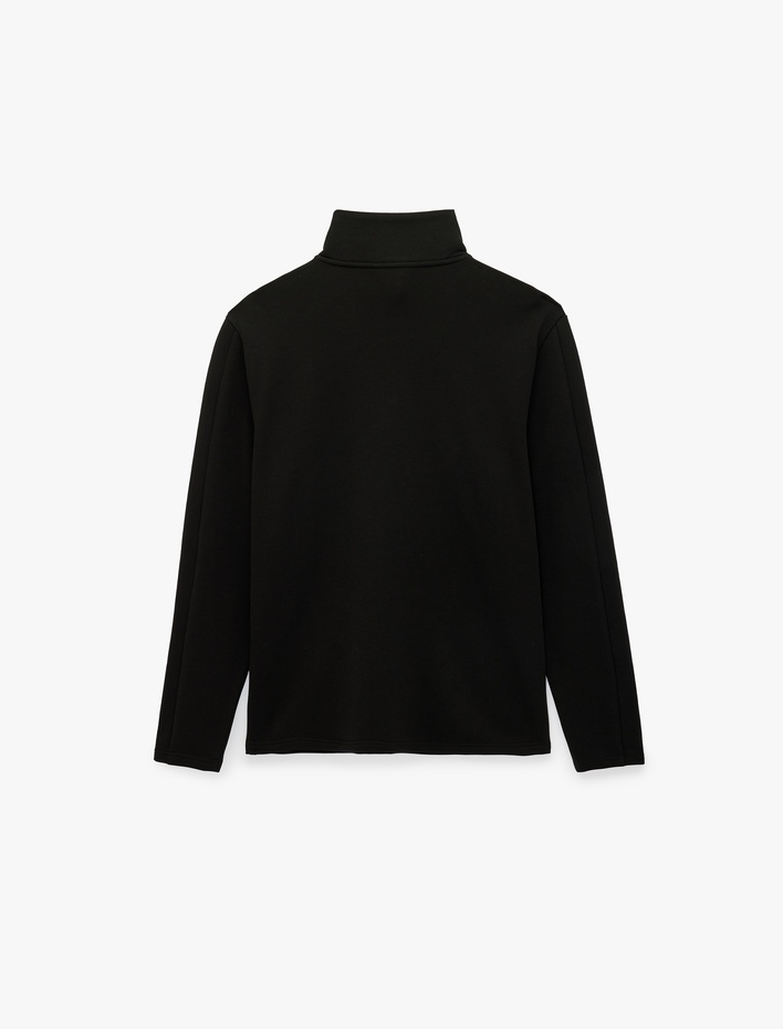  Pamuklu Straight Fit Uzun Kollu Yarım Fermuarlı Dik Yaka Spor Sweatshirt