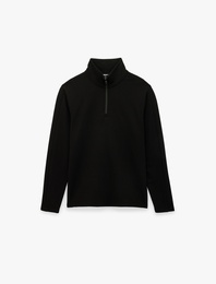 Pamuklu Straight Fit Uzun Kollu Yarım Fermuarlı Dik Yaka Spor Sweatshirt