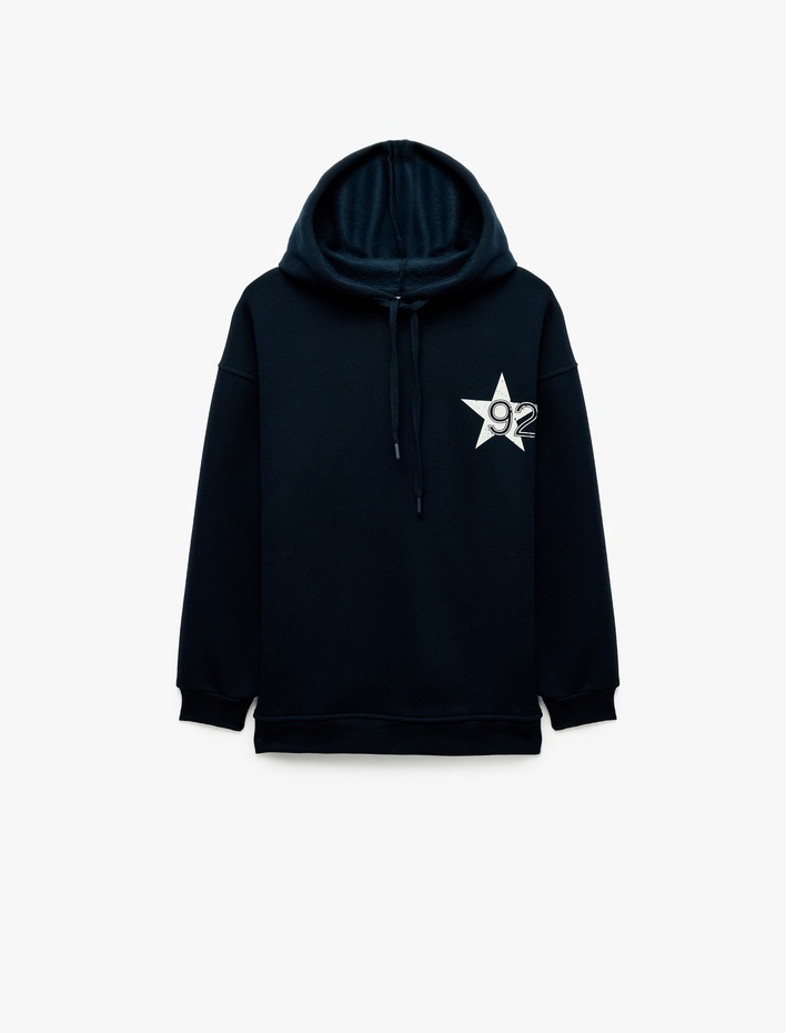  Kolej Baskılı Şardonlu Rahat Kalıp Uzun Kollu Kapüşonlu Sweatshirt