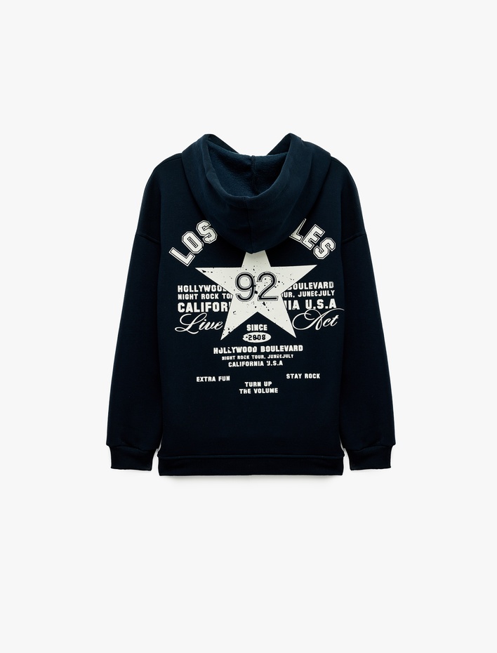  Kolej Baskılı Şardonlu Rahat Kalıp Uzun Kollu Kapüşonlu Sweatshirt