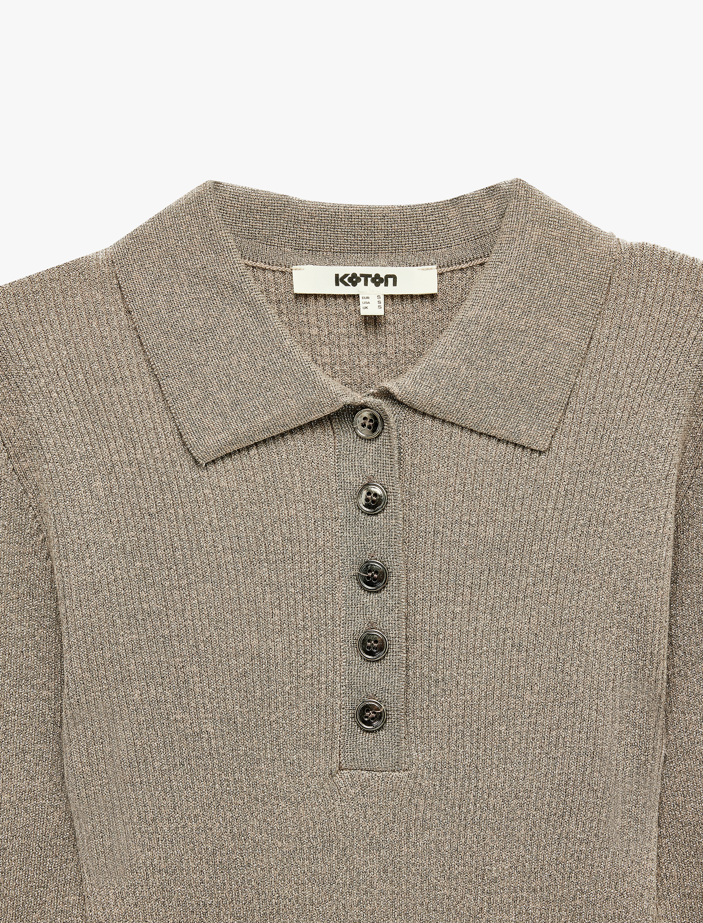   Uzun Kollu Yarım Düğmeli Simli Fit Polo Yaka Triko Kazak