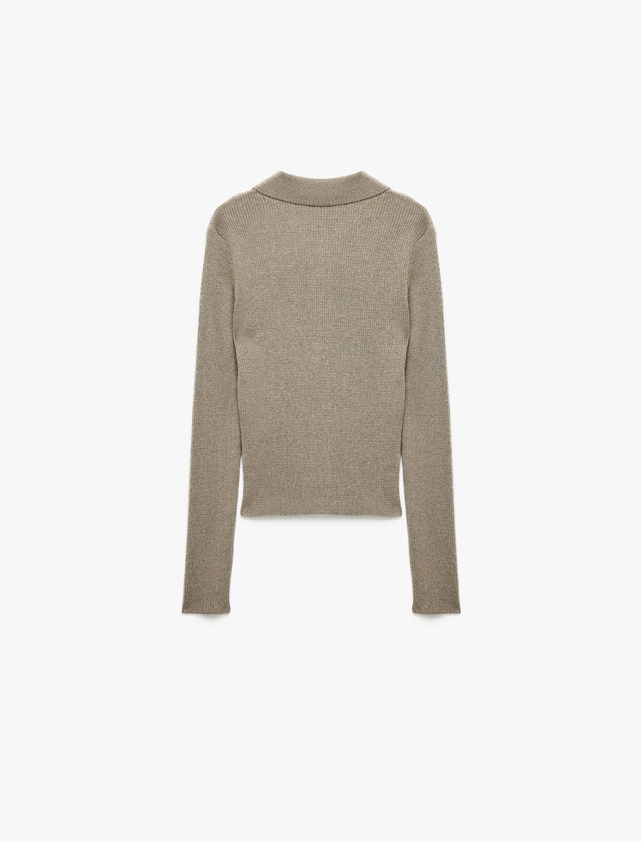   Uzun Kollu Yarım Düğmeli Simli Fit Polo Yaka Triko Kazak