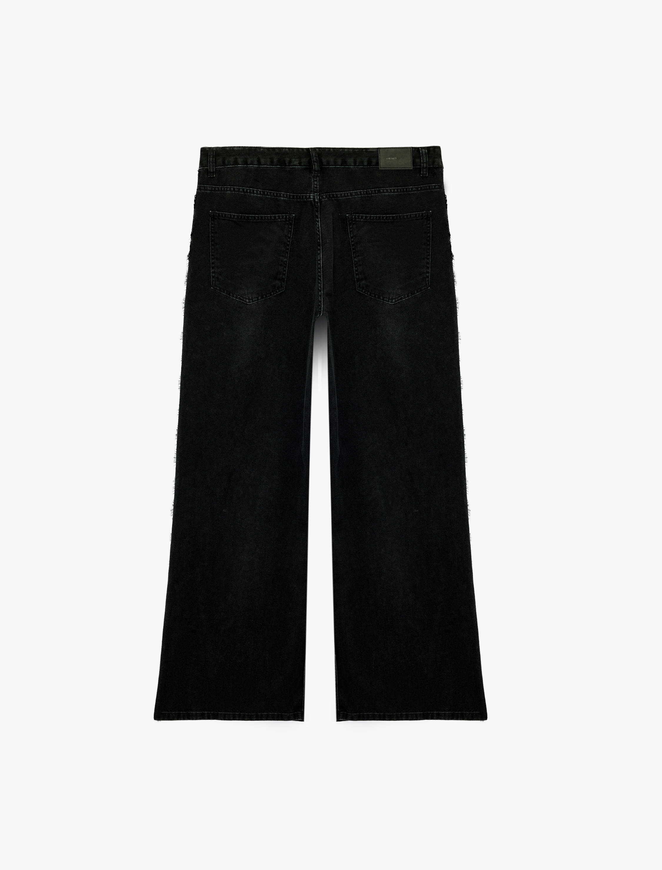   Dantel Detaylı Normal Bel Pamuklu Geniş Paça Denim Pantolon -  Wide Leg Jeans