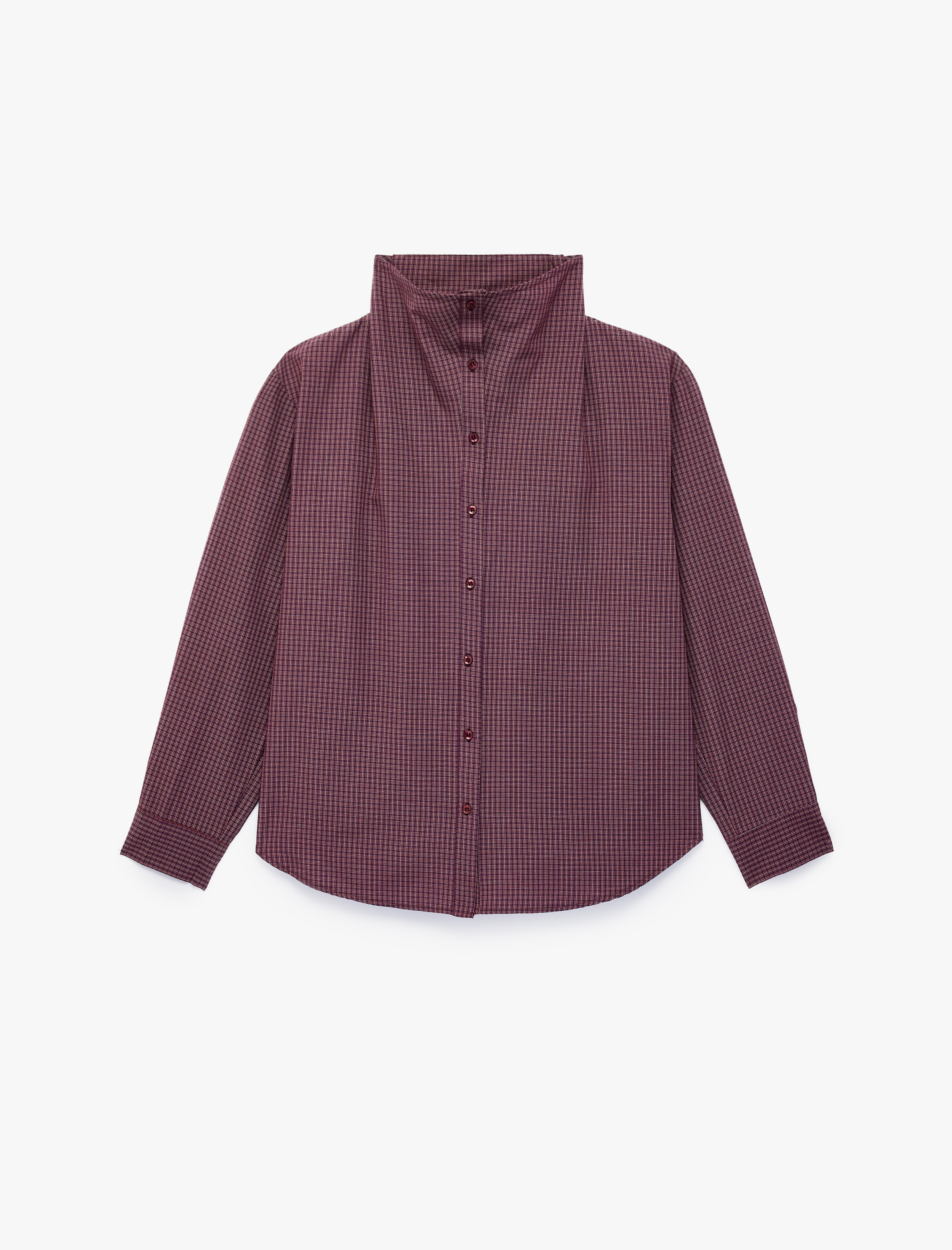   Slim Fit Uzun Kollu Düğmeli Katlanabilir Dik Yaka Gömlek