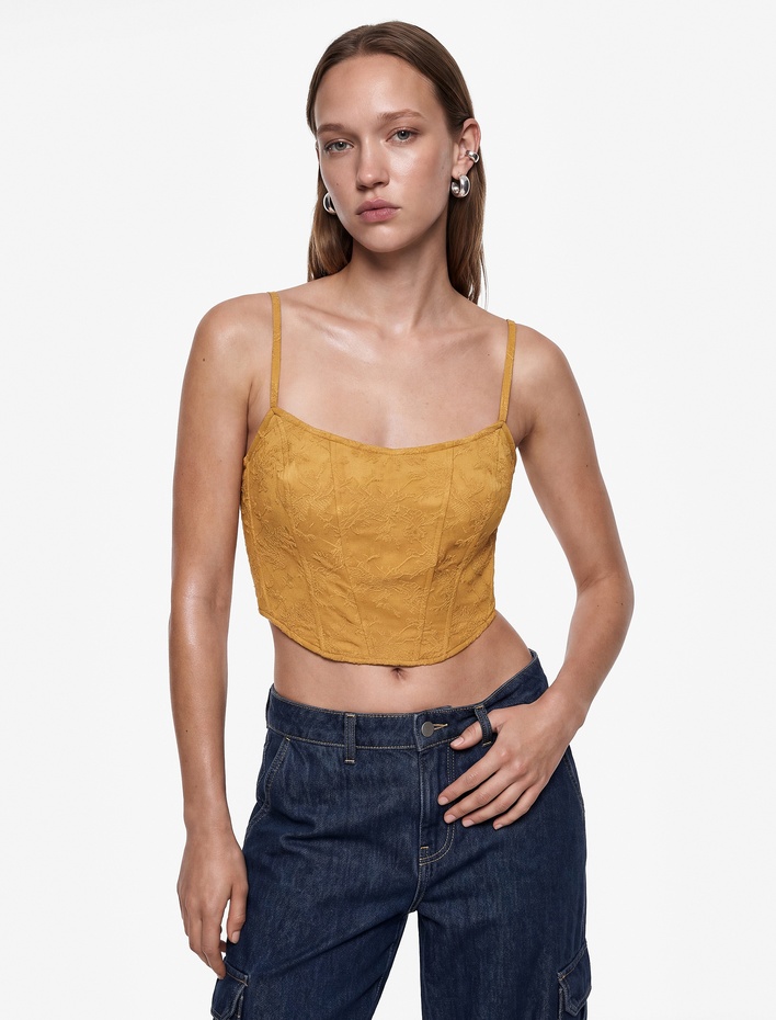  Jakarlı Slim Fit Askılı Crop Korse Büstiyer