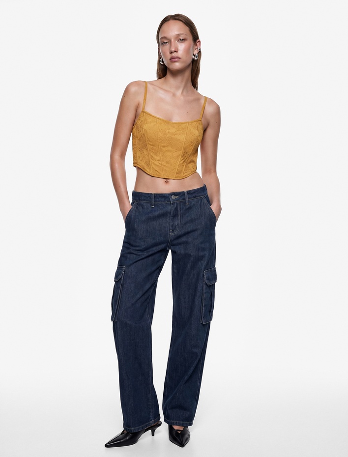  Jakarlı Slim Fit Askılı Crop Korse Büstiyer