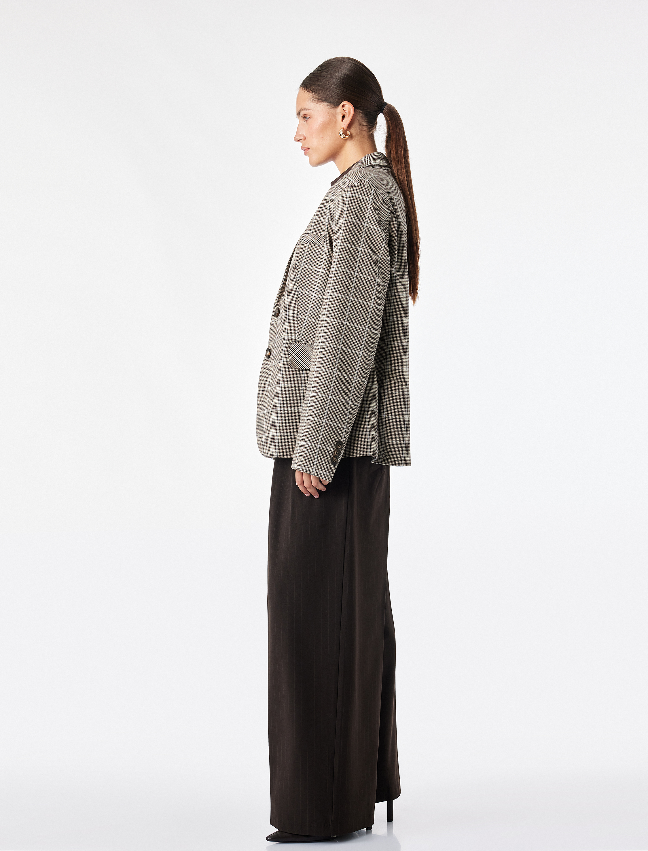 Koton Regular Fit Uzun Kollu Klasik Yaka Cepli Düğmeli Ekose Blazer Ceket görsel 3