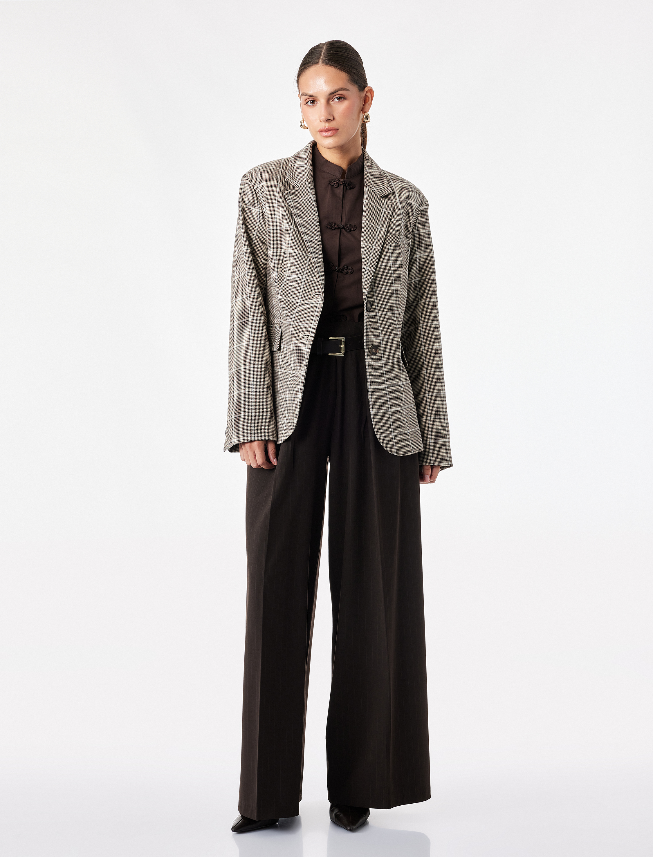 Koton Regular Fit Uzun Kollu Klasik Yaka Cepli Düğmeli Ekose Blazer Ceket