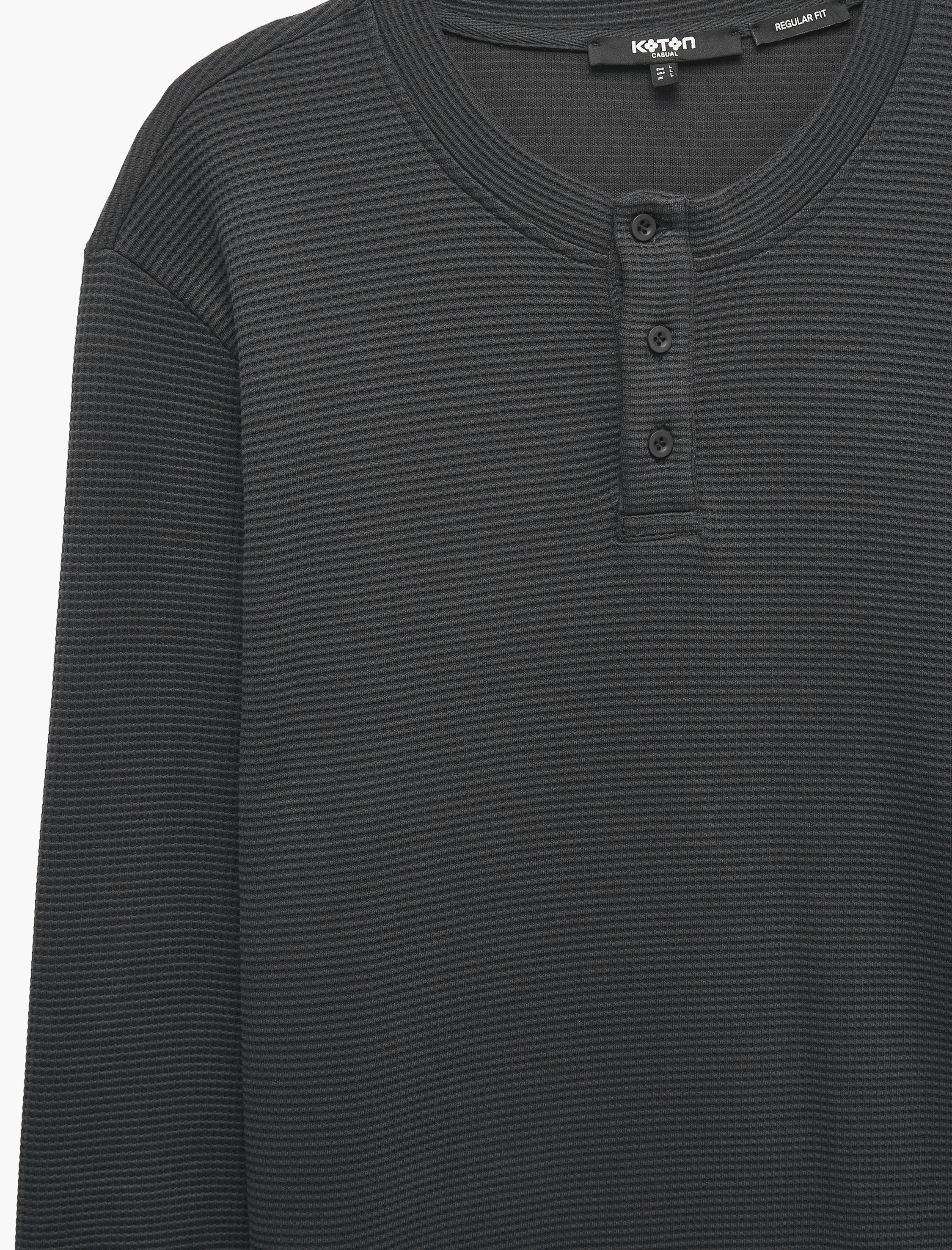 Koton Uzun Kollu Pamuklu Waffle Dokulu Henley Yaka Sweatshirt görsel 8