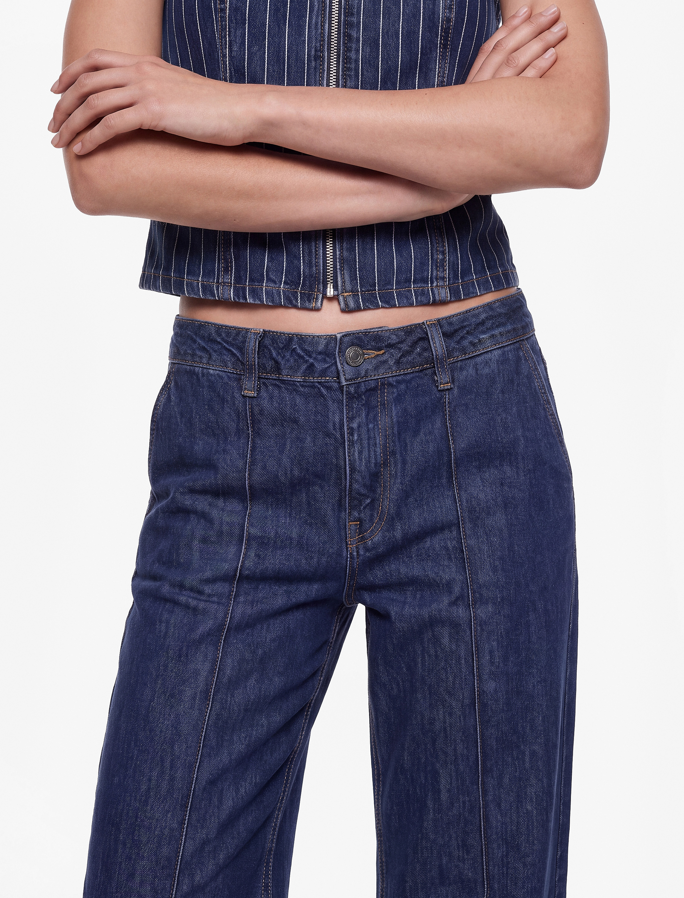 Koton Normal Bel Cepli Düğmeli Geniş Paça Nervürlü Denim Pantolon - Culotte Jeans görsel 4