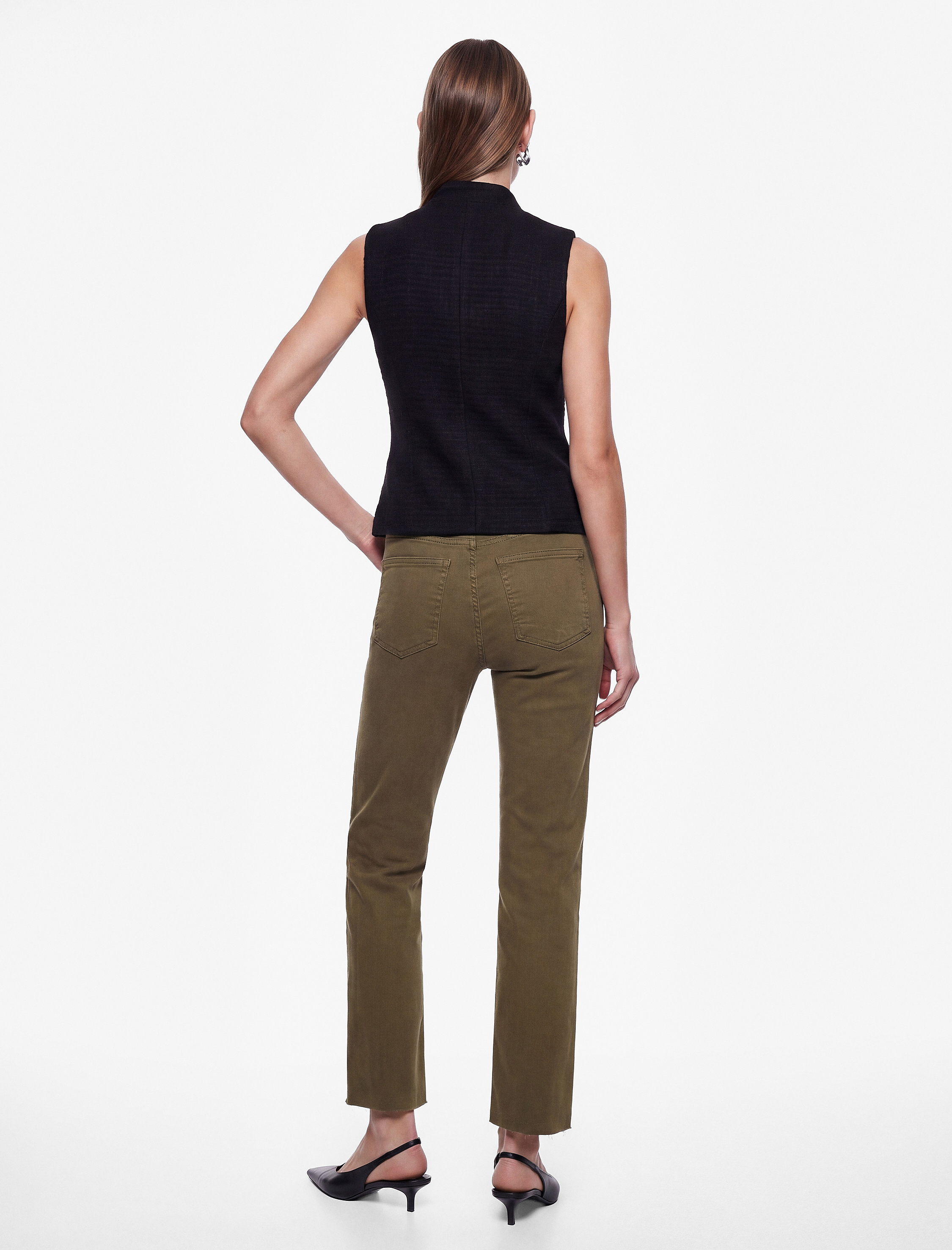 Koton Pamuklu Dar Kalıp Düğmeli Cepli İspanyol Paça Crop Jean Pantolon - Kick Flare Jeans görsel 4