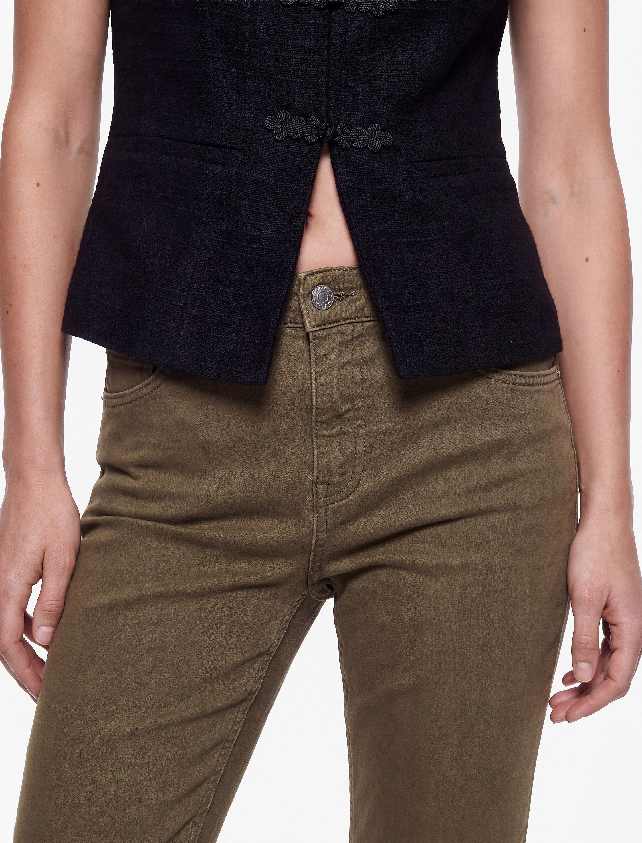 Koton Pamuklu Dar Kalıp Düğmeli Cepli İspanyol Paça Crop Jean Pantolon - Kick Flare Jeans görsel 3