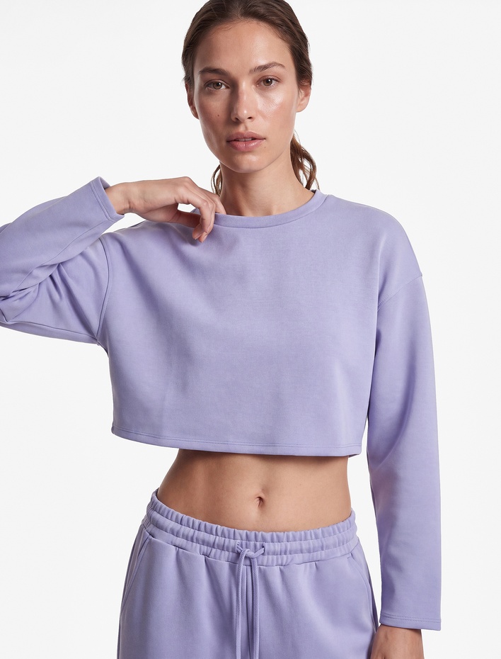  Uzun Kollu Bisiklet Yaka Spor Crop Sweatshirt