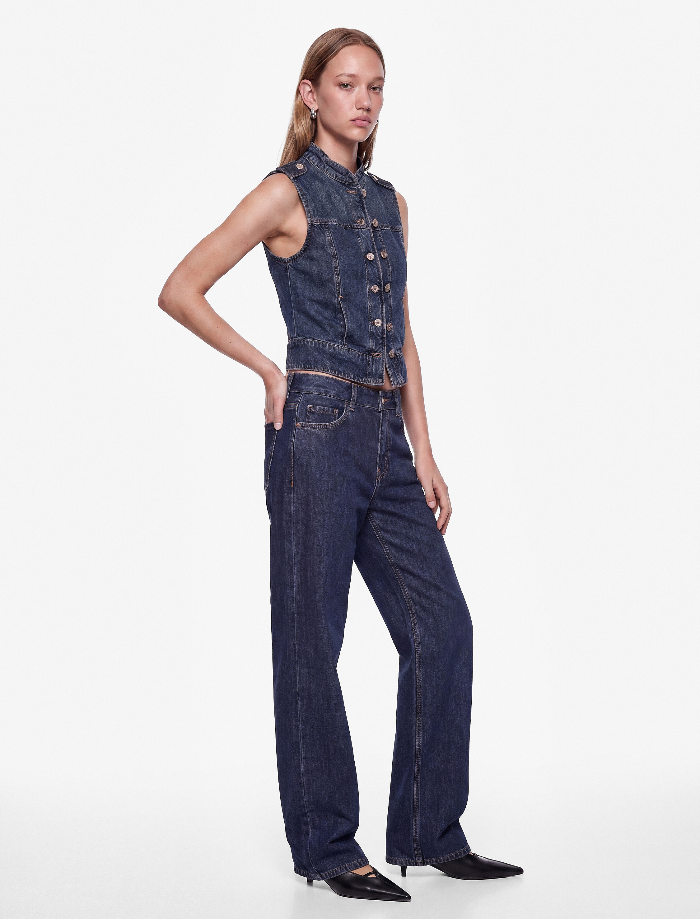   Cepli Düğmeli Normal Bel Düz Paça Denim Pantolon - Straight Fit Jeans