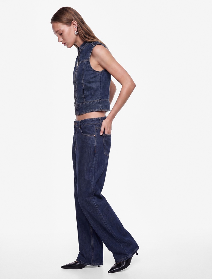  Cepli Düğmeli Normal Bel Düz Paça Denim Pantolon - Straight Fit Jeans