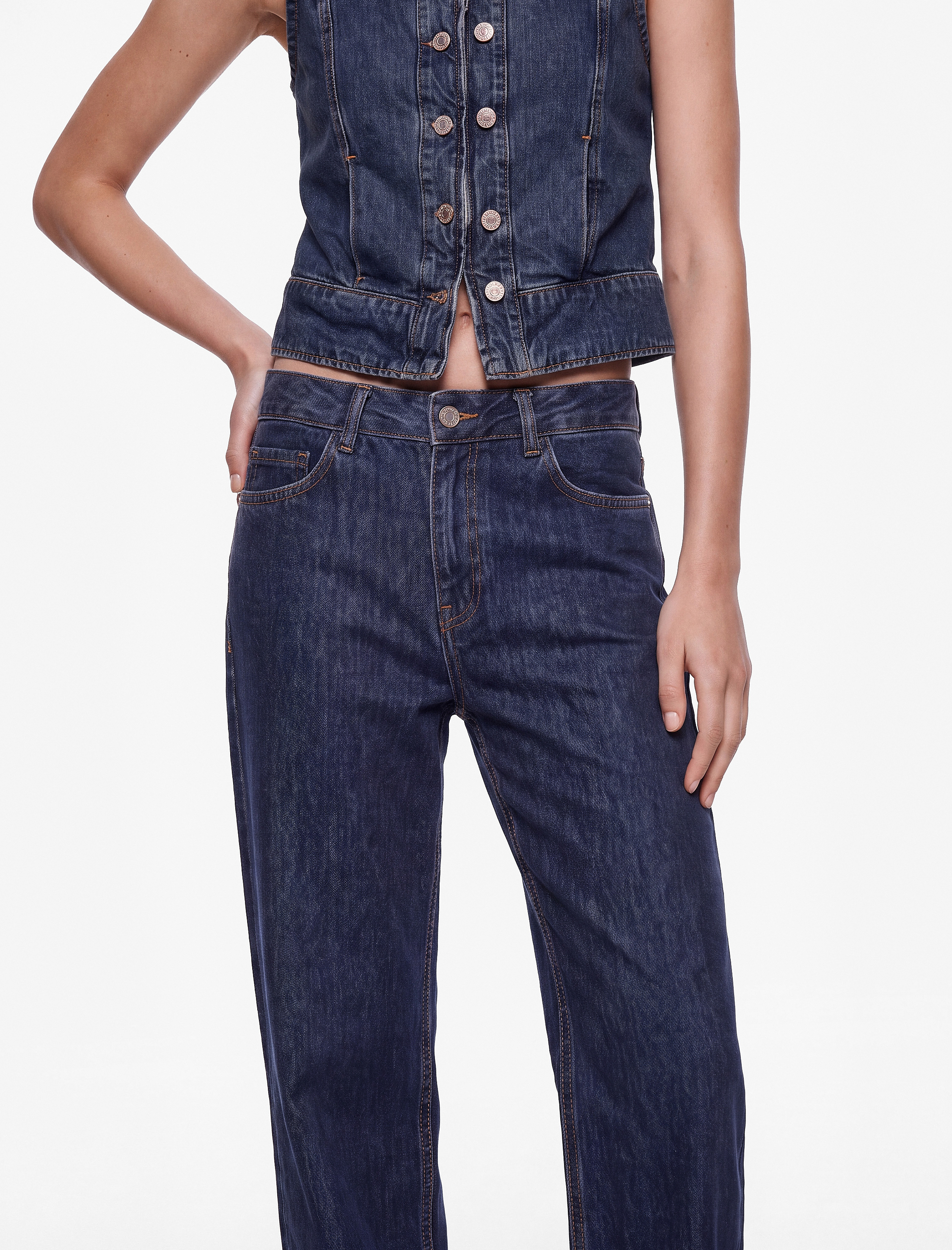   Cepli Düğmeli Normal Bel Düz Paça Denim Pantolon - Straight Fit Jeans