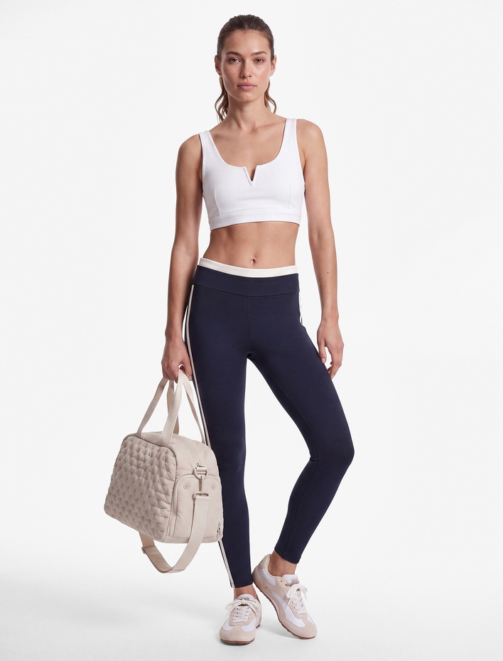  Slim Fit Yüksek Bel Şerit Detaylı Spor Tayt