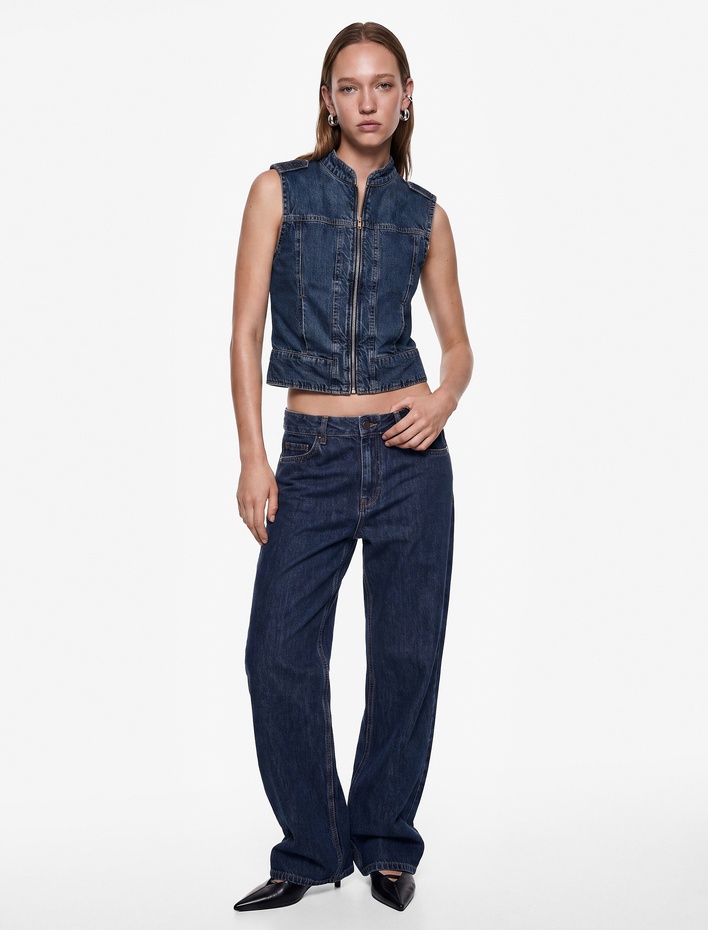  Cepli Düğmeli Normal Bel Düz Paça Denim Pantolon - Straight Fit Jeans