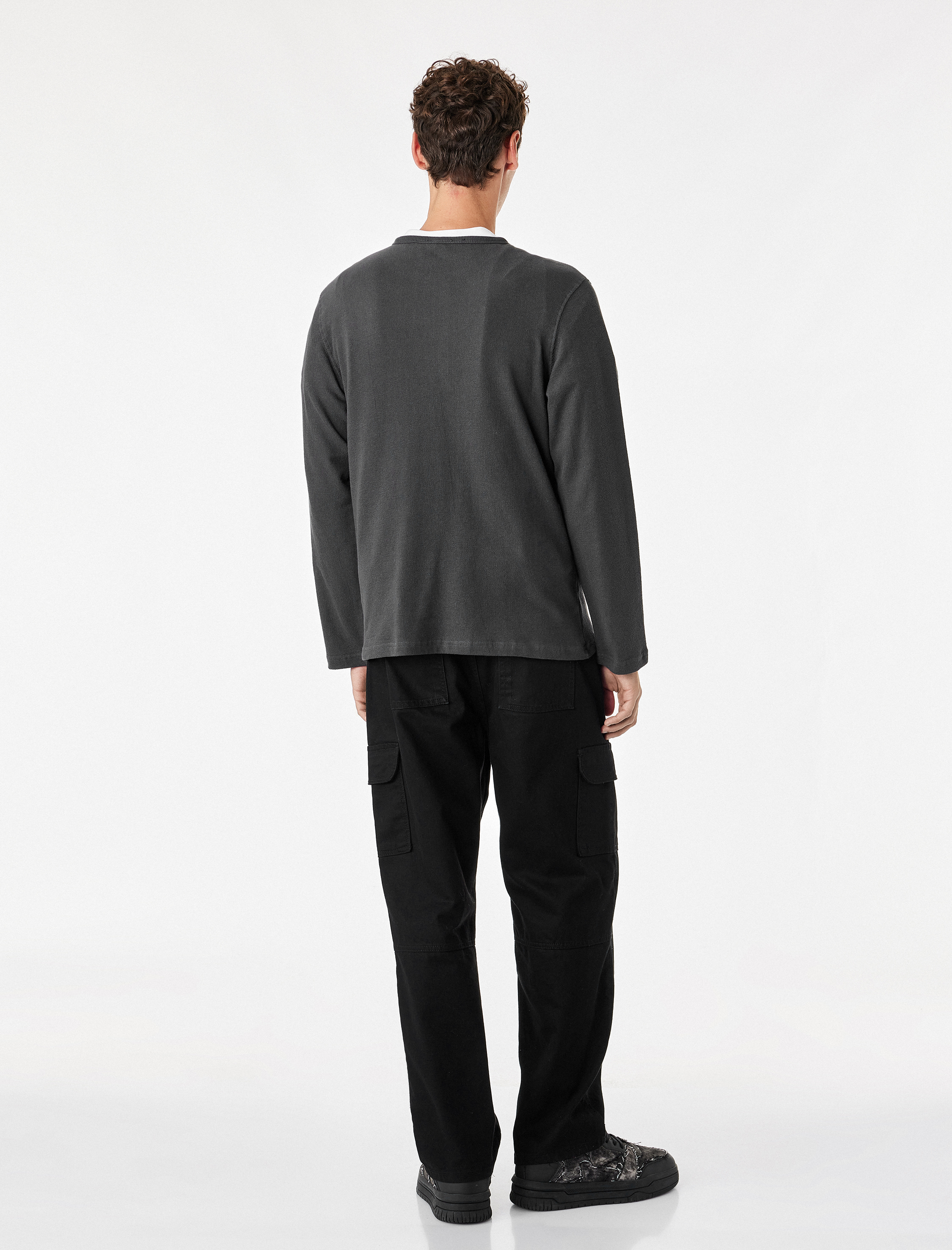 Koton Uzun Kollu Pamuklu Düğmeli Henley Yaka Sweatshirt görsel 4