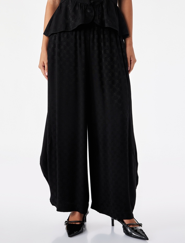  Cepli Bol Kesim Floral Dokulu Şalvar Pantolon