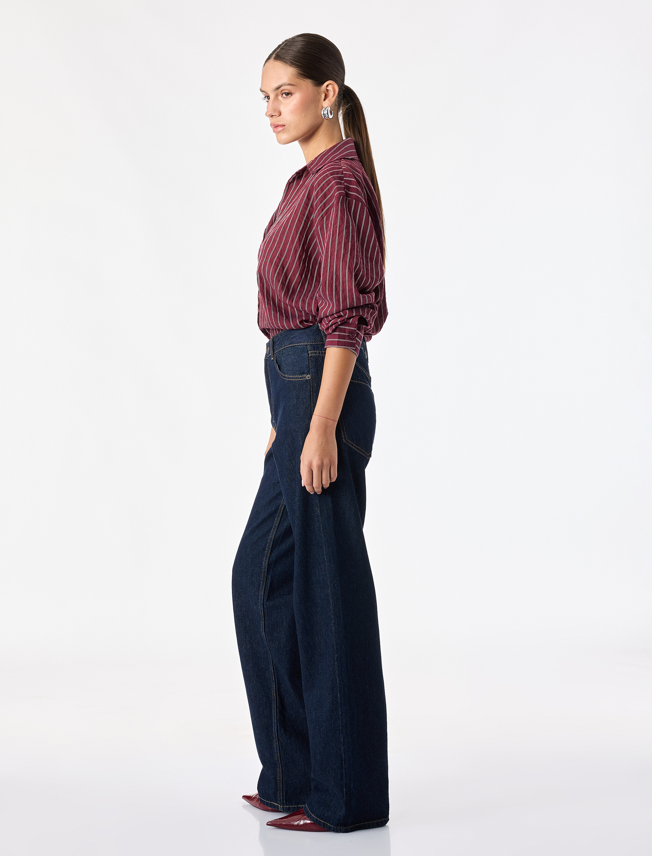   Uzun Kollu Çizgili Oversize Gömlek