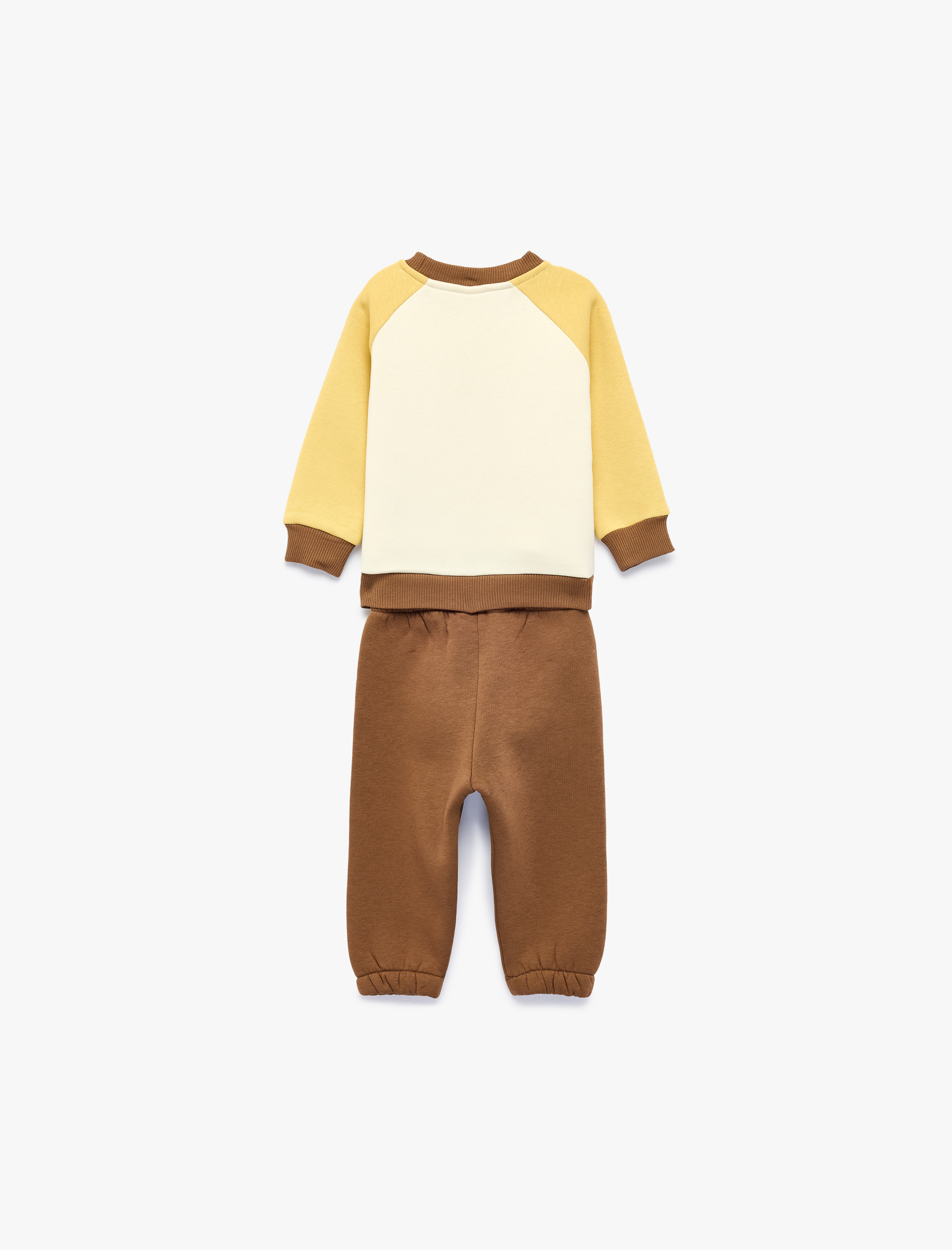  Erkek Bebek Renk Bloklu Aslan Baskılı Şardonlu Sweatshirt ve Eşofman Altı Seti