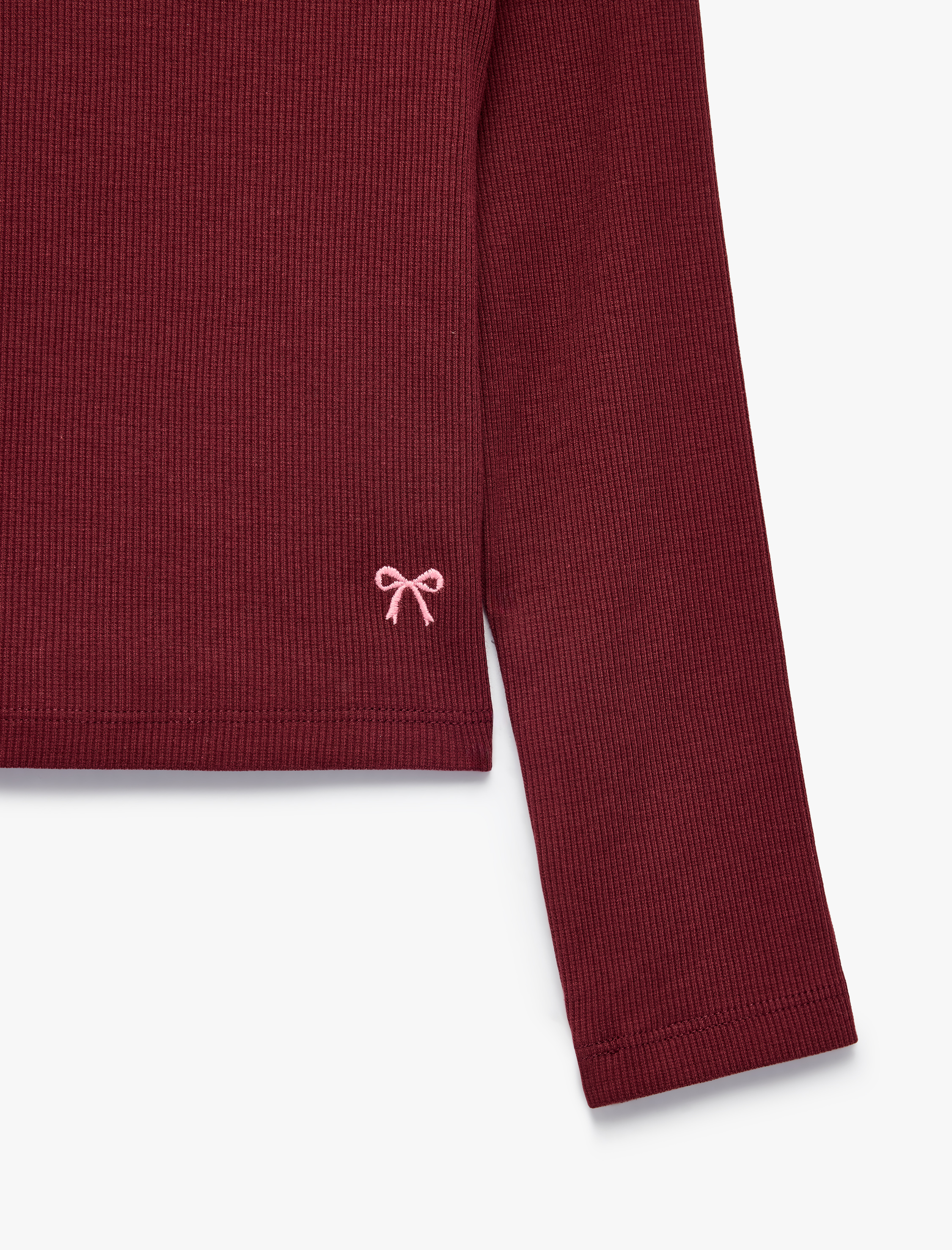  Kız Çocuk Nakış Detaylı Slim Fit Pamuklu Kaşkorse Bisiklet Yaka Uzun Kollu Tişört