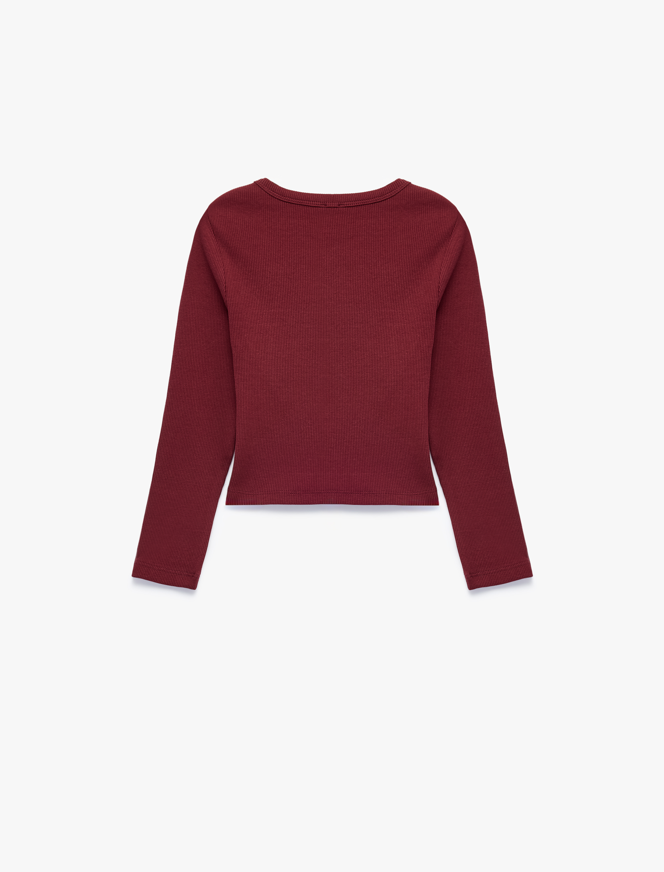 Kız Çocuk Nakış Detaylı Slim Fit Pamuklu Kaşkorse Bisiklet Yaka Uzun Kollu Tişört