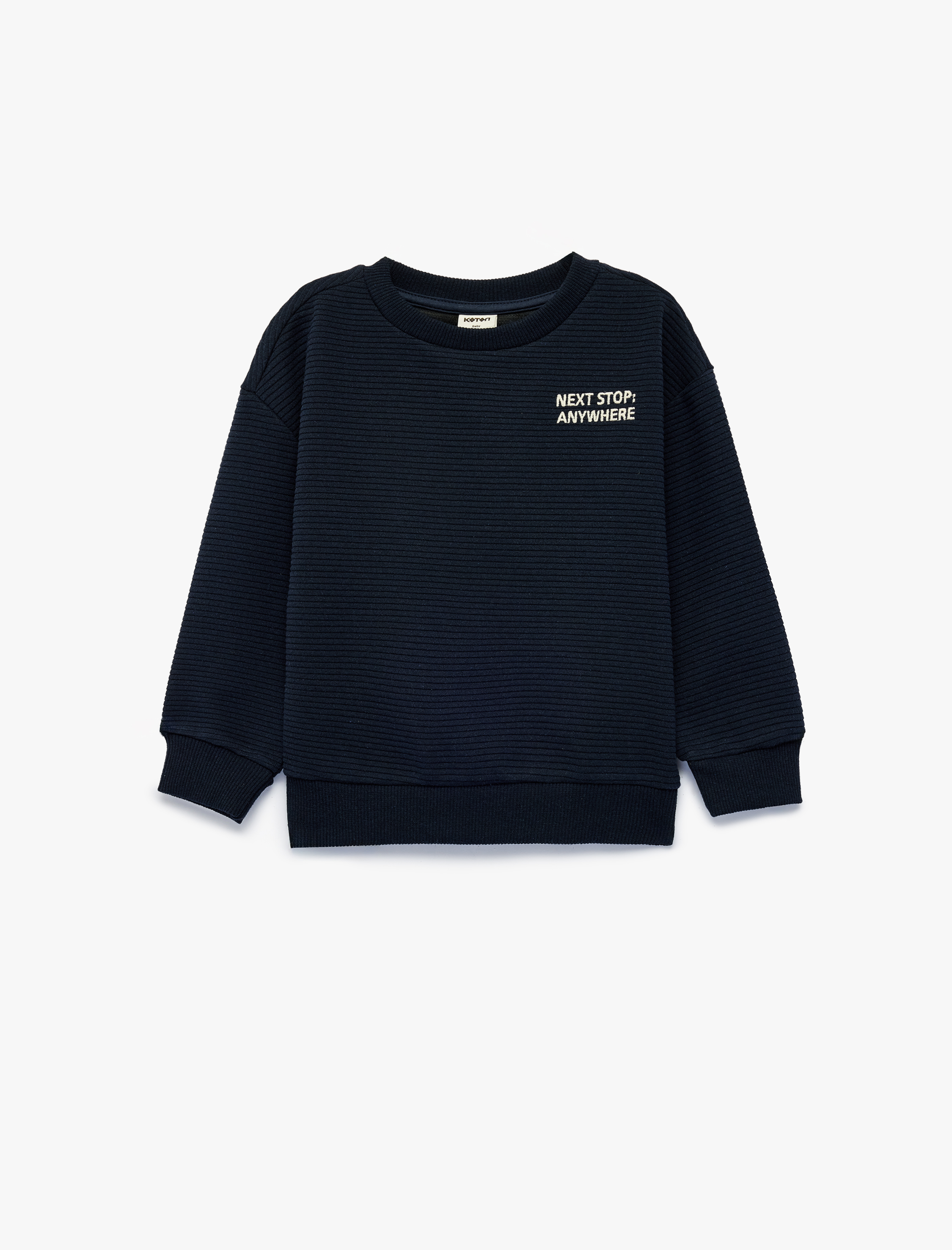  Erkek Bebek Nakış Detaylı Uzun Kollu Bisiklet Yaka Oversize Sweatshirt