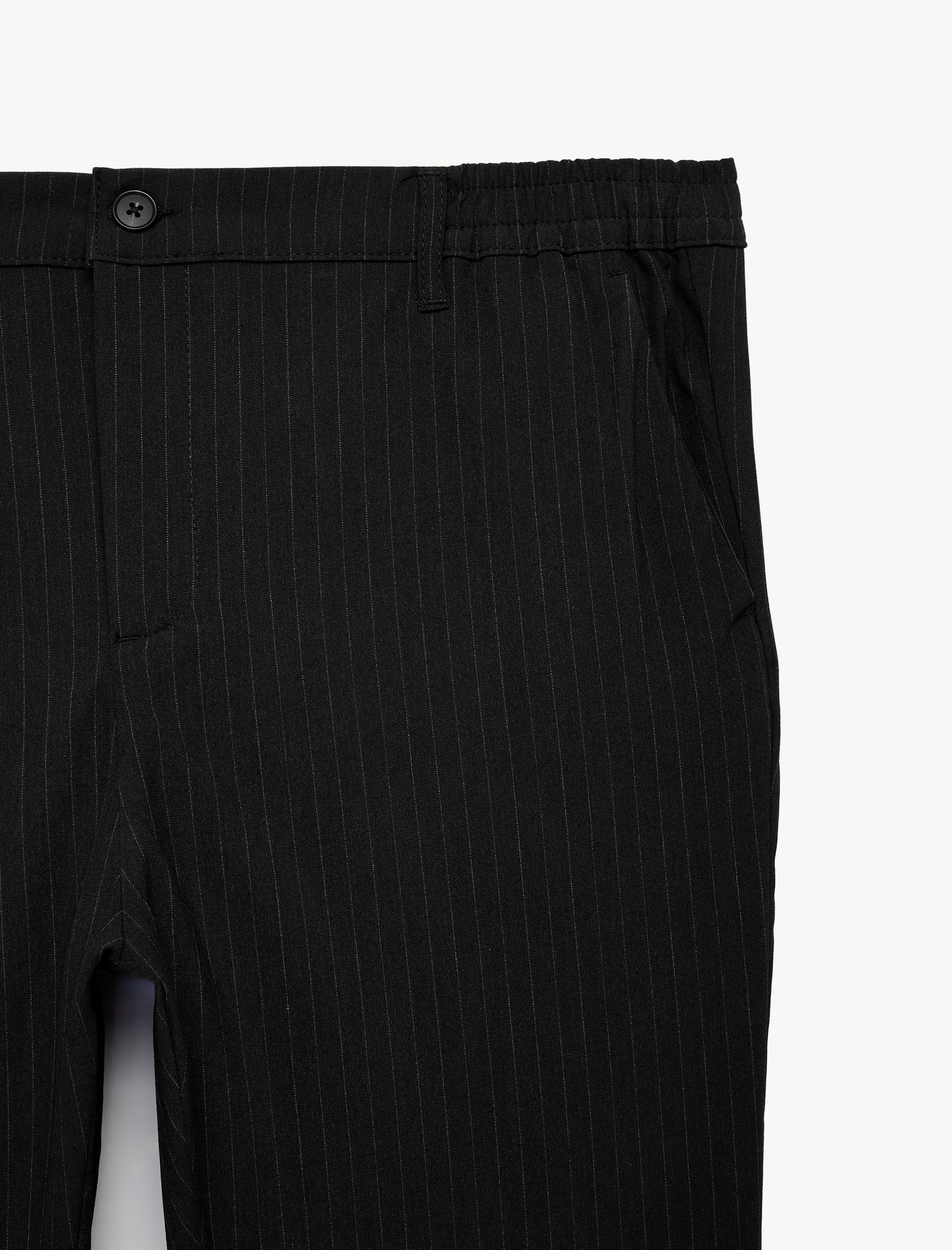   Viskon Karışımlı Cepli Beli Lastikli Düğmeli Çizgili Kumaş Pantolon