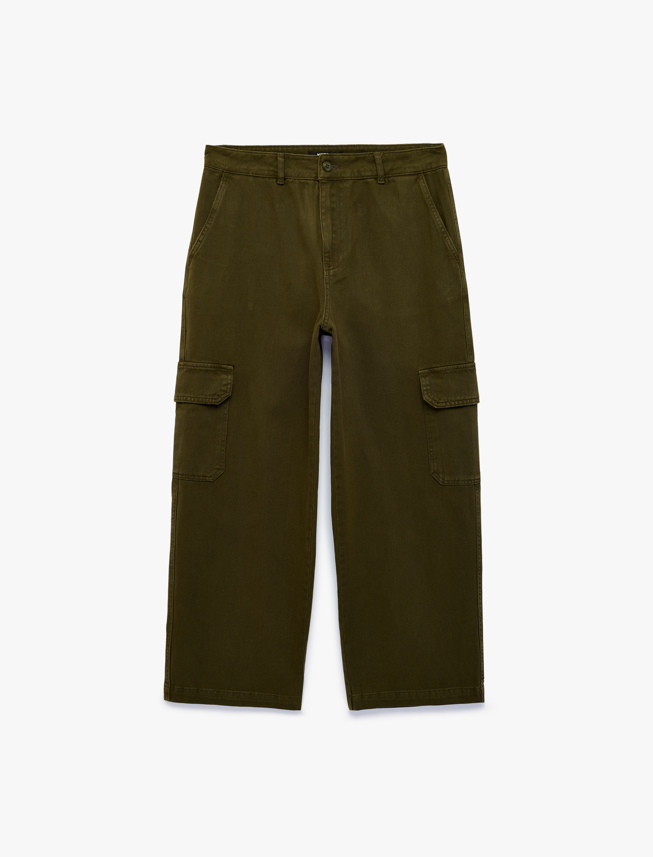   Pamuklu Rahat Kalıp Düğmeli Gabardin Kargo Cepli Barrel Fit Pantolon