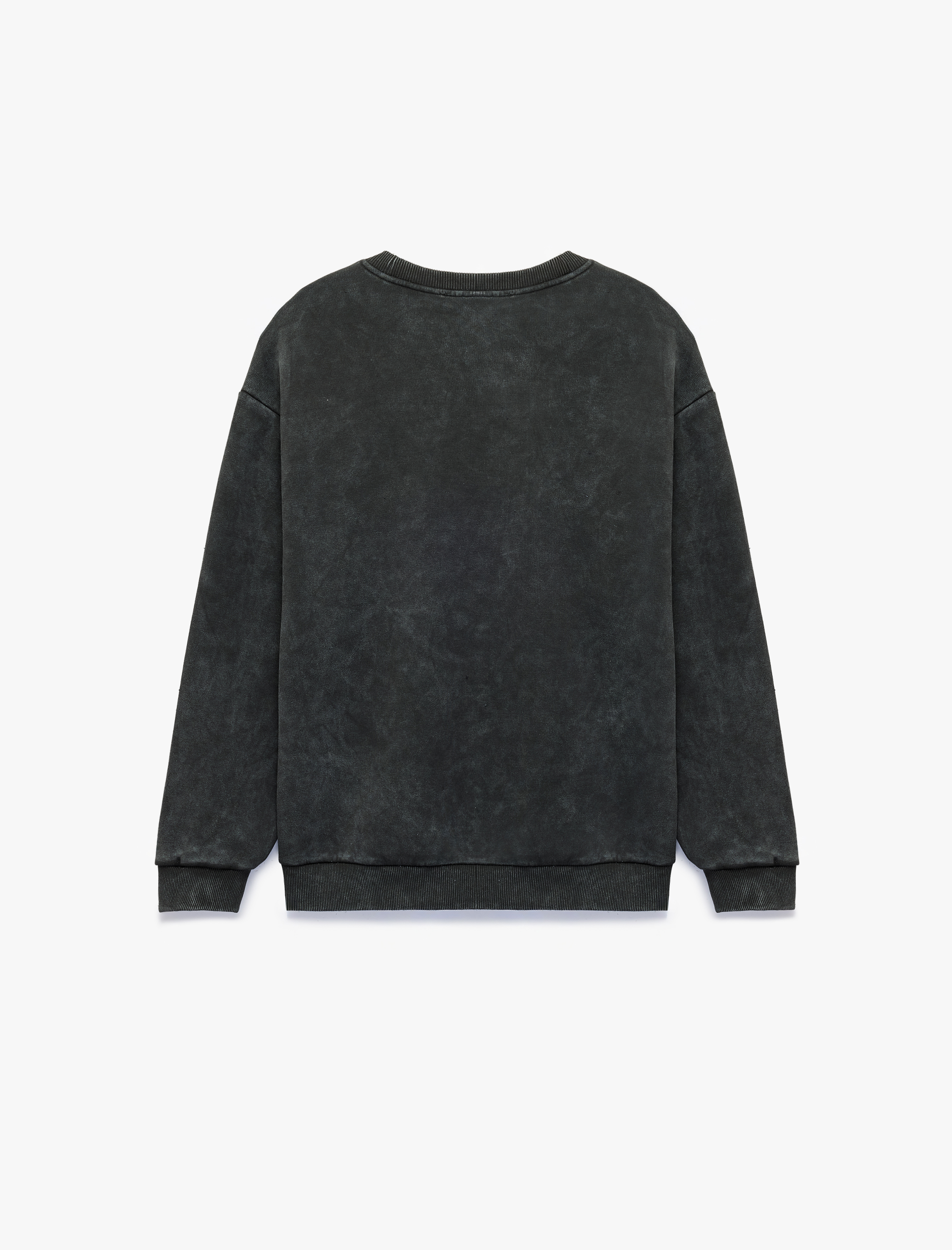   Uzun Kollu Üç İplik Şardonlu Bisiklet Yaka Yıkamalı Oversize Sweatshirt