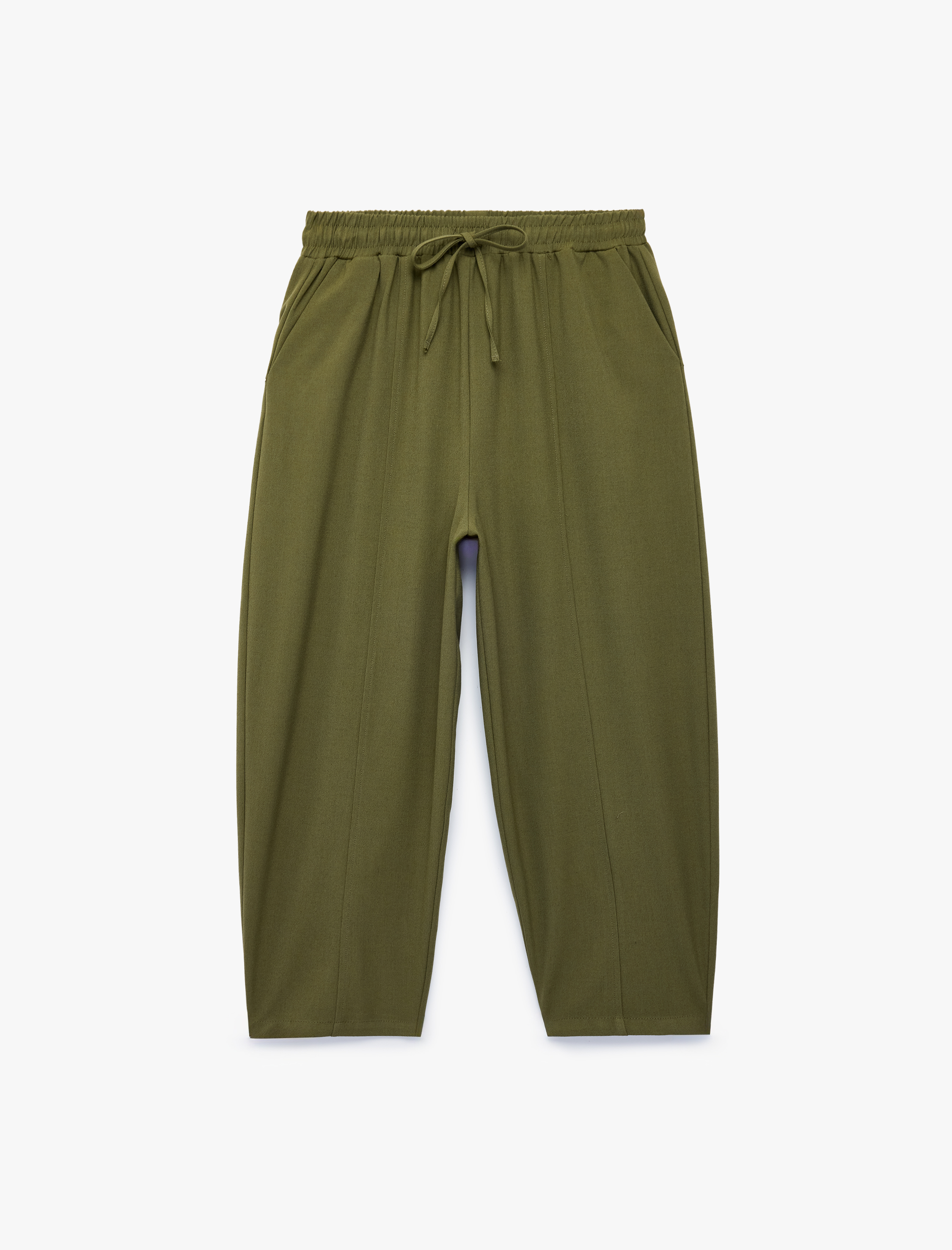   Beli Bağcıklı Cepli Bol Kesim Balon Fit Normal Paça Barrel Pantolon