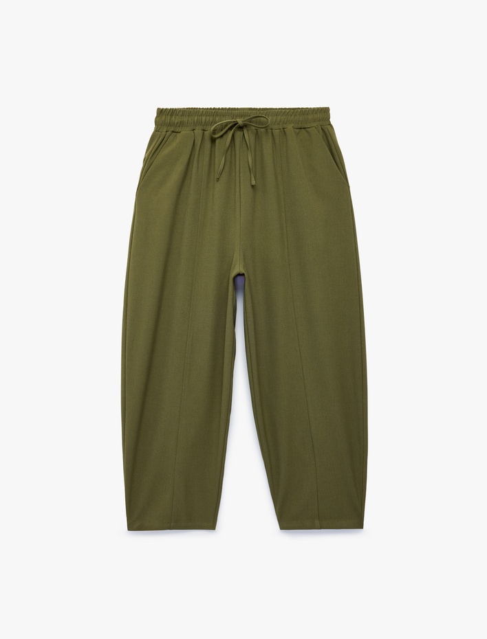  Beli Bağcıklı Cepli Bol Kesim Balon Fit Normal Paça Barrel Pantolon