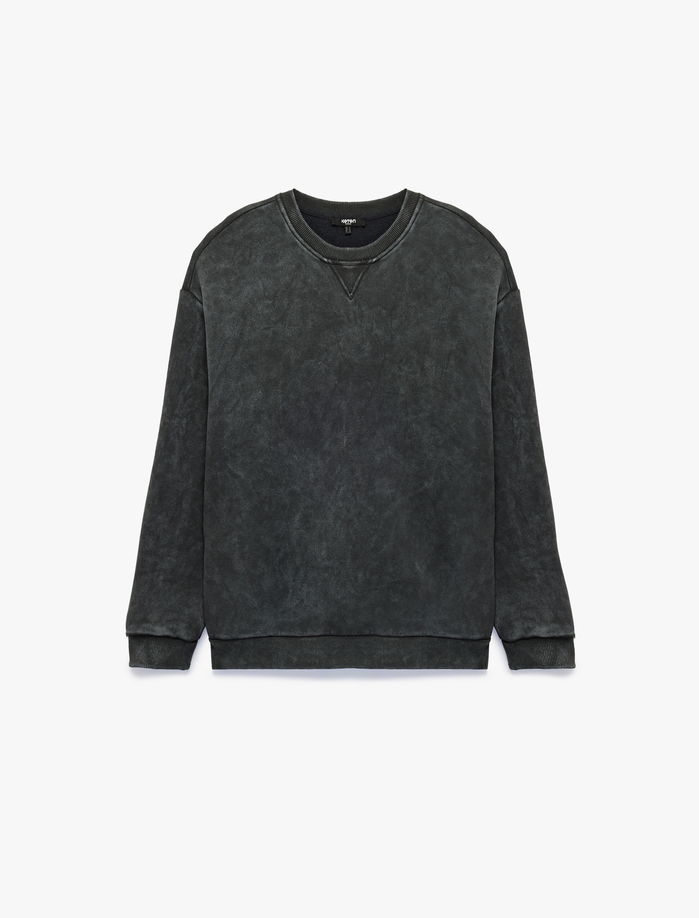   Uzun Kollu Üç İplik Şardonlu Bisiklet Yaka Yıkamalı Oversize Sweatshirt