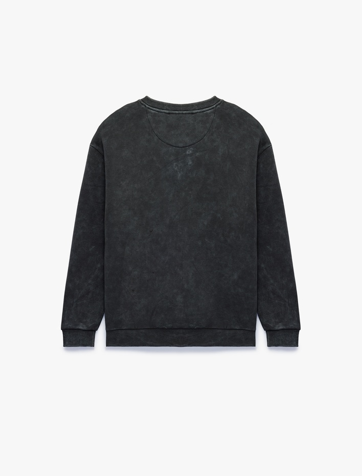  Üç İplik Şardonlu Yıkamalı Bisiklet Yaka Oversize Baskılı Sweatshirt