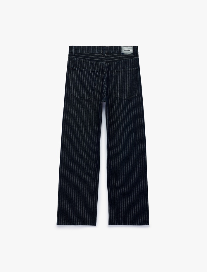  Normal Bel Beş Cepli Düz Paça Pamuklu Baggy Kesim Çizgili Denim Pantolon - Baggy Jeans