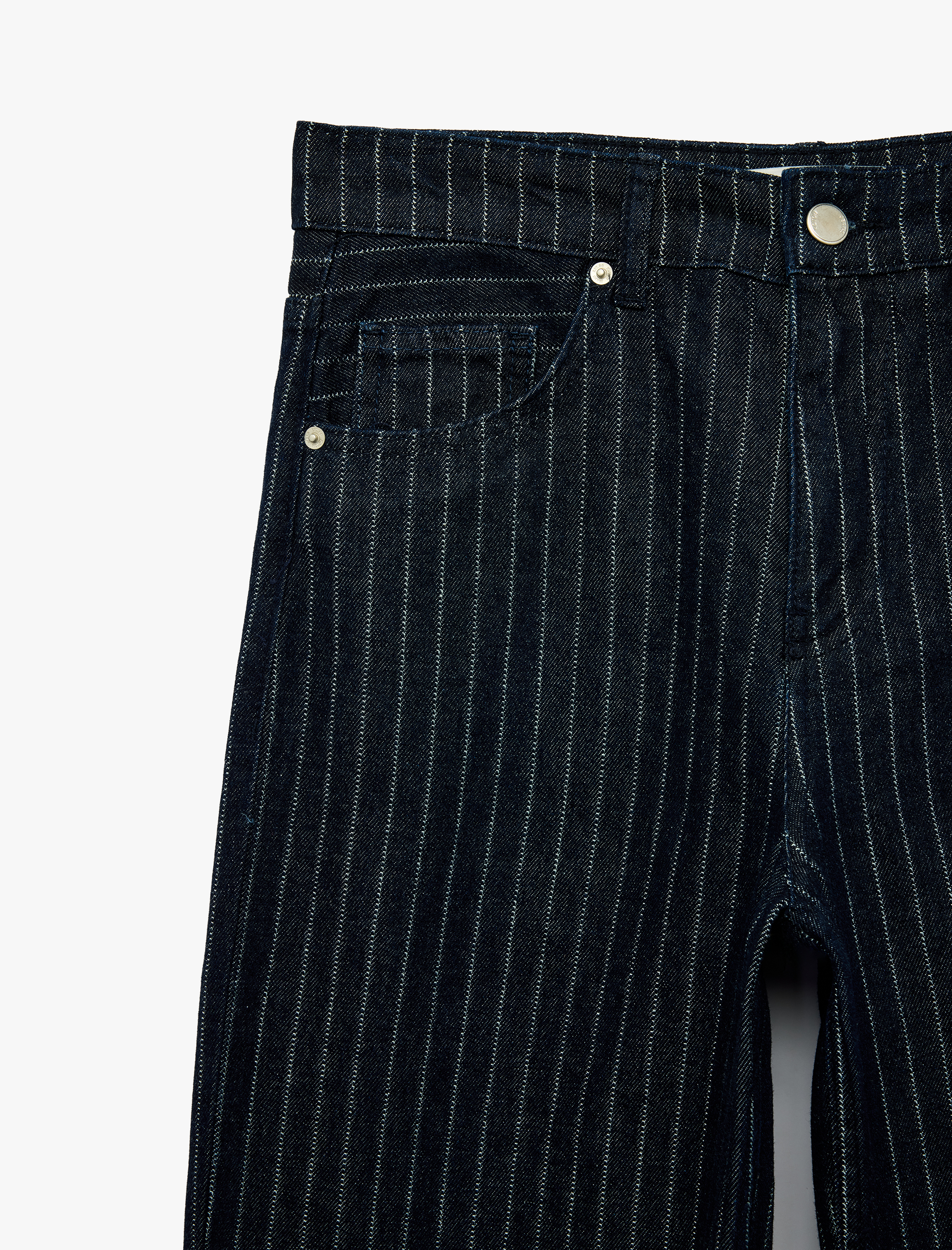   Normal Bel Beş Cepli Düz Paça Pamuklu Baggy Kesim Çizgili Denim Pantolon - Baggy Jeans
