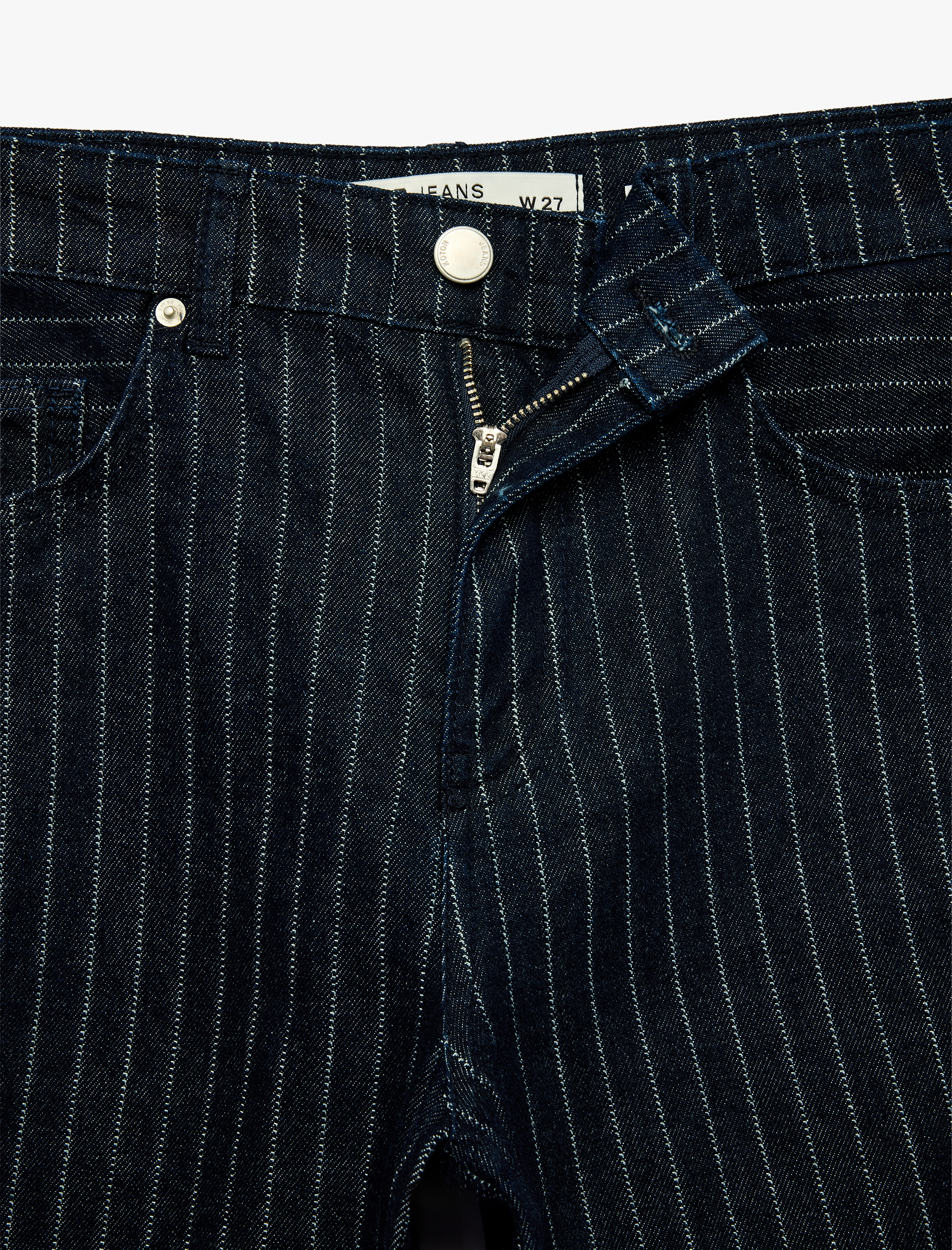   Normal Bel Beş Cepli Düz Paça Pamuklu Baggy Kesim Çizgili Denim Pantolon - Baggy Jeans