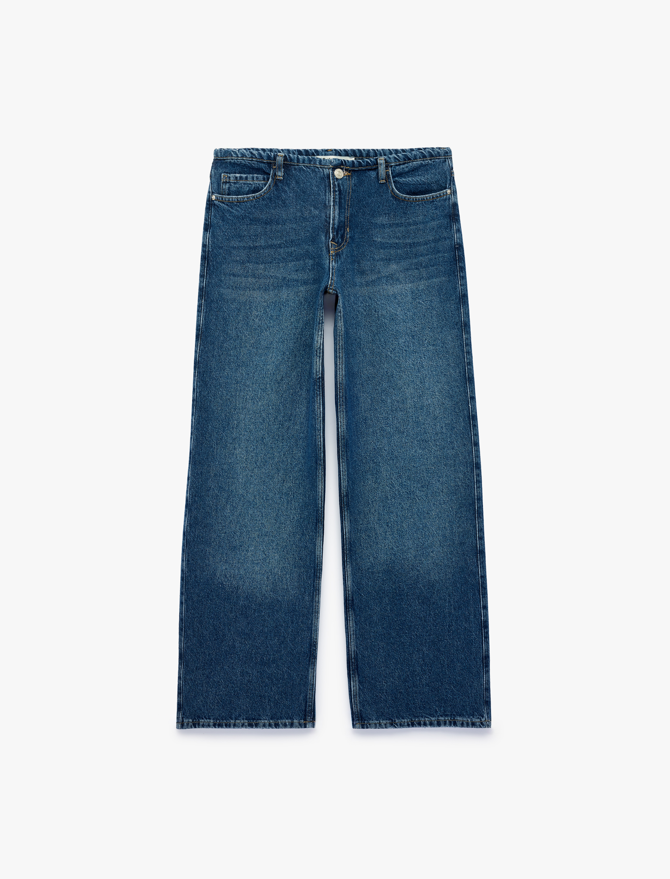   Pamuklu Fermuarlı Düşük Bel Düğmeli Baggy Denim Pantolon - Baggy Jeans