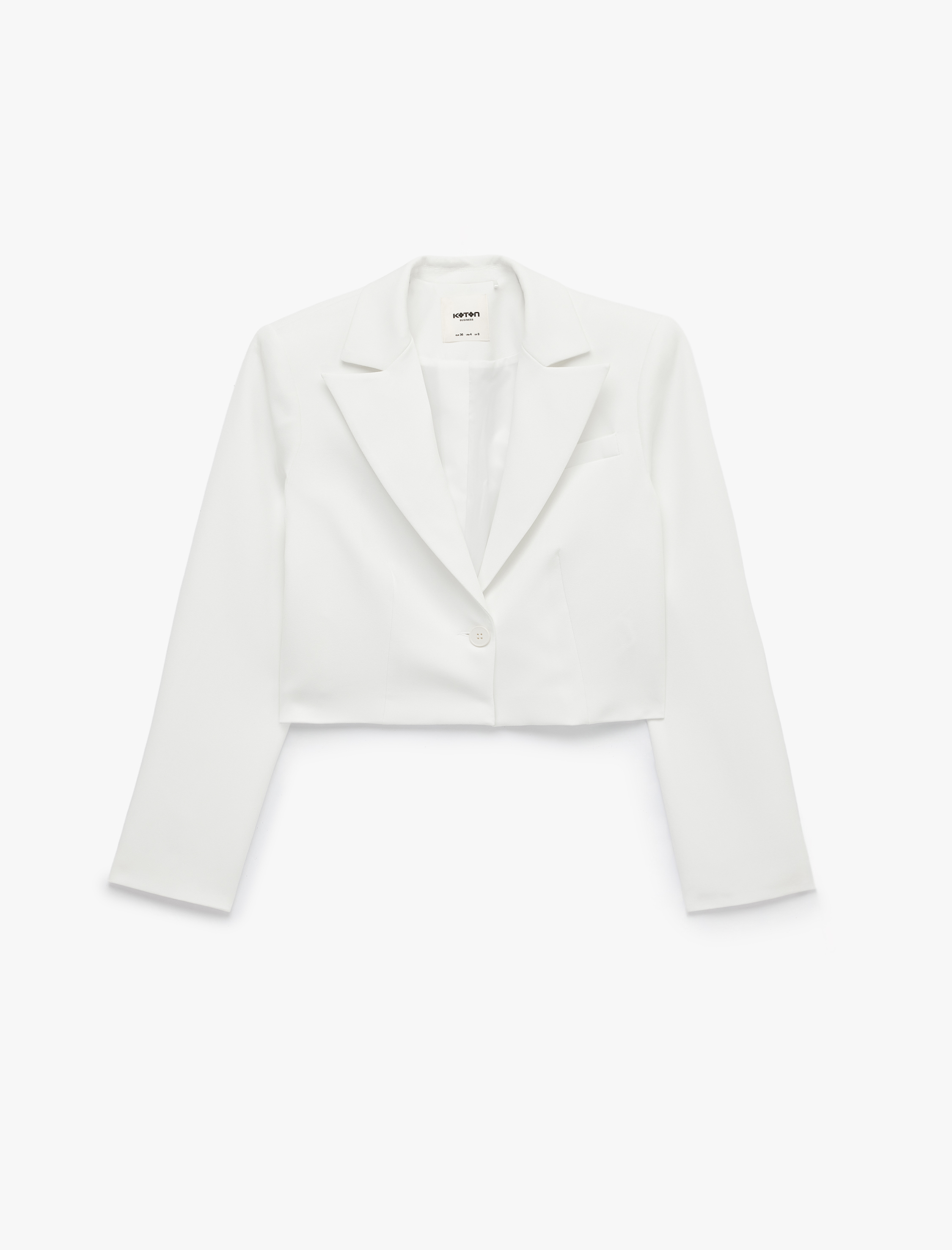   Uzun Kollu Geniş Yaka Düğmeli Crop Blazer Ceket