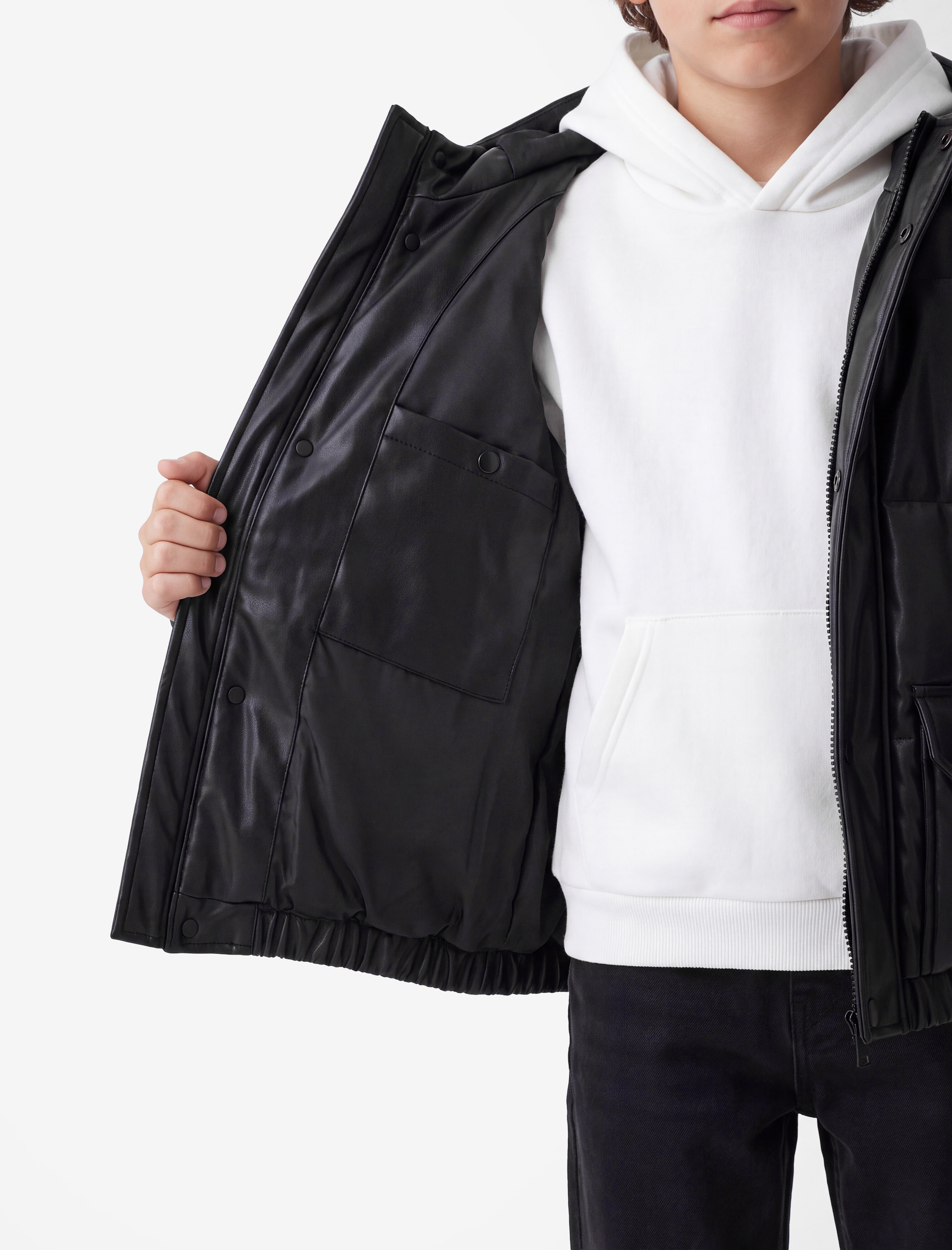  Erkek Çocuk Cepli Uzun Kollu Su Geçirmez Oversize Kapşonlu Ceket