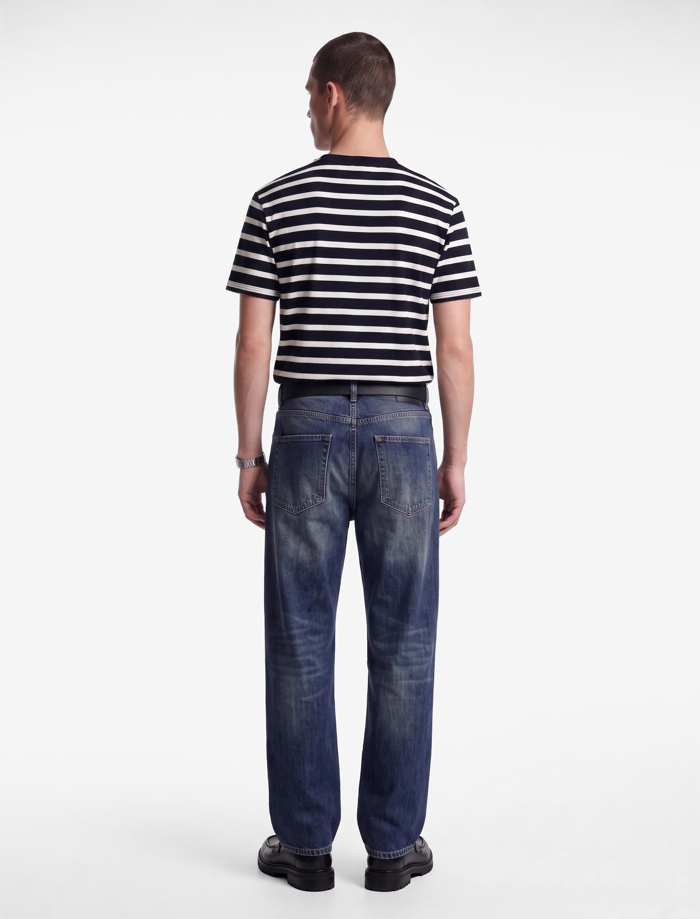 Koton Kısa Kollu Bisiklet Yaka Slim Fit Çizgili Tişört görsel 3