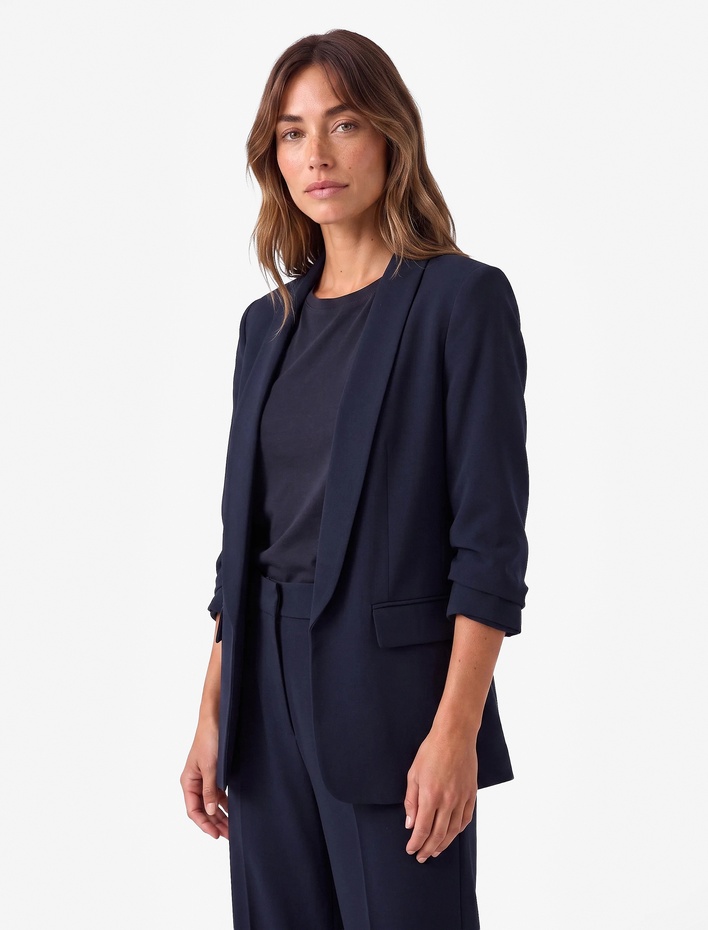  Krep Kumaş Şal Yaka 3/4 Kollu Blazer Ceket