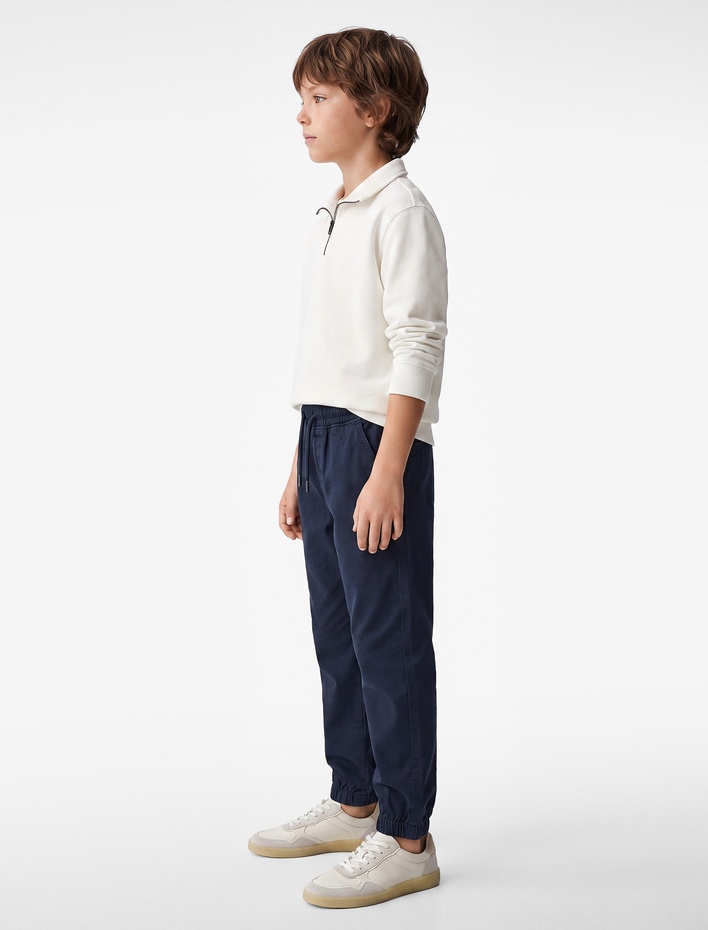 Erkek Çocuk Beli Bağcıklı Cep Detaylı Pamuklu Gabardin Jogger Pantolon
