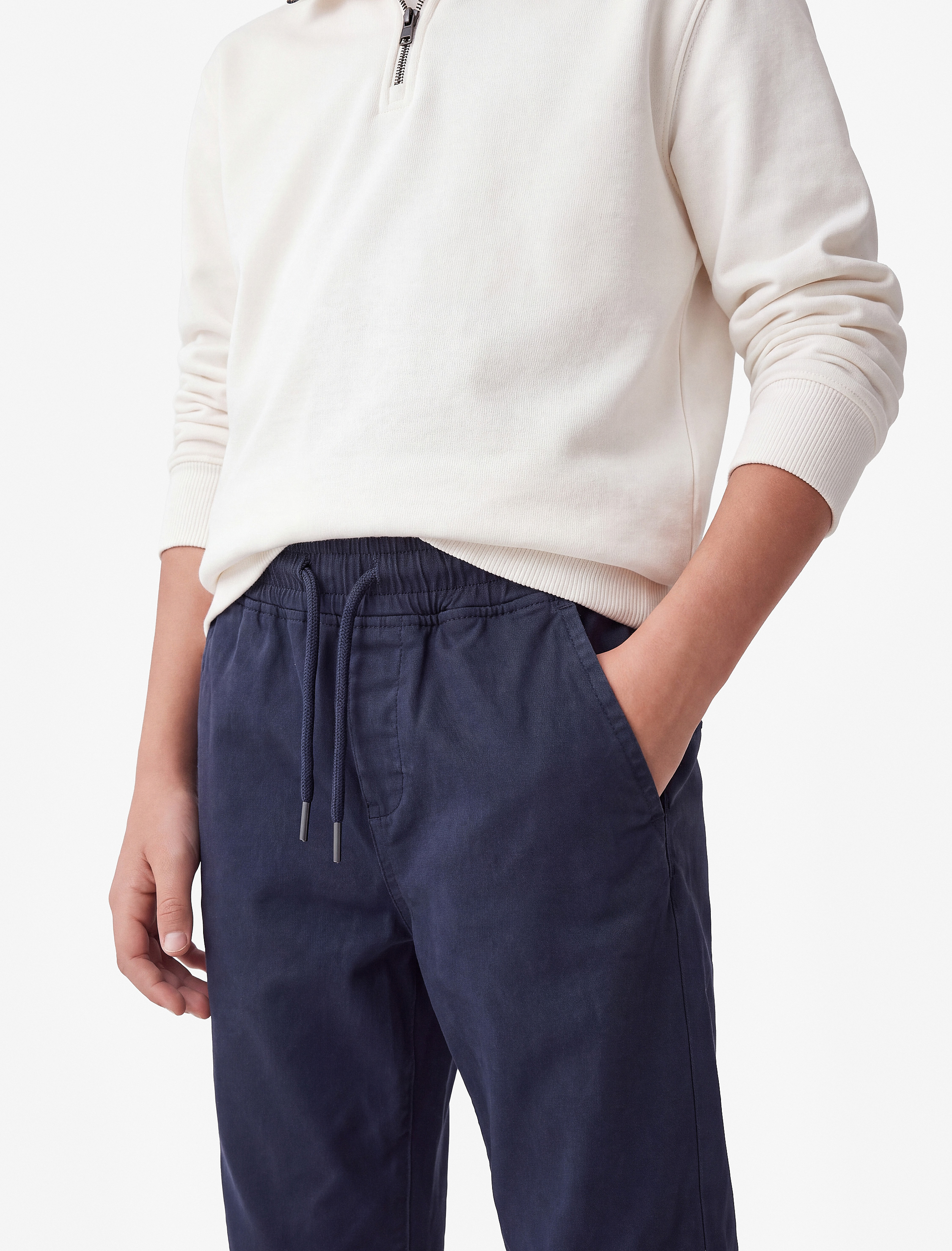  Erkek Çocuk Beli Bağcıklı Cepli Pamuklu Gabardin Jogger Pantolon