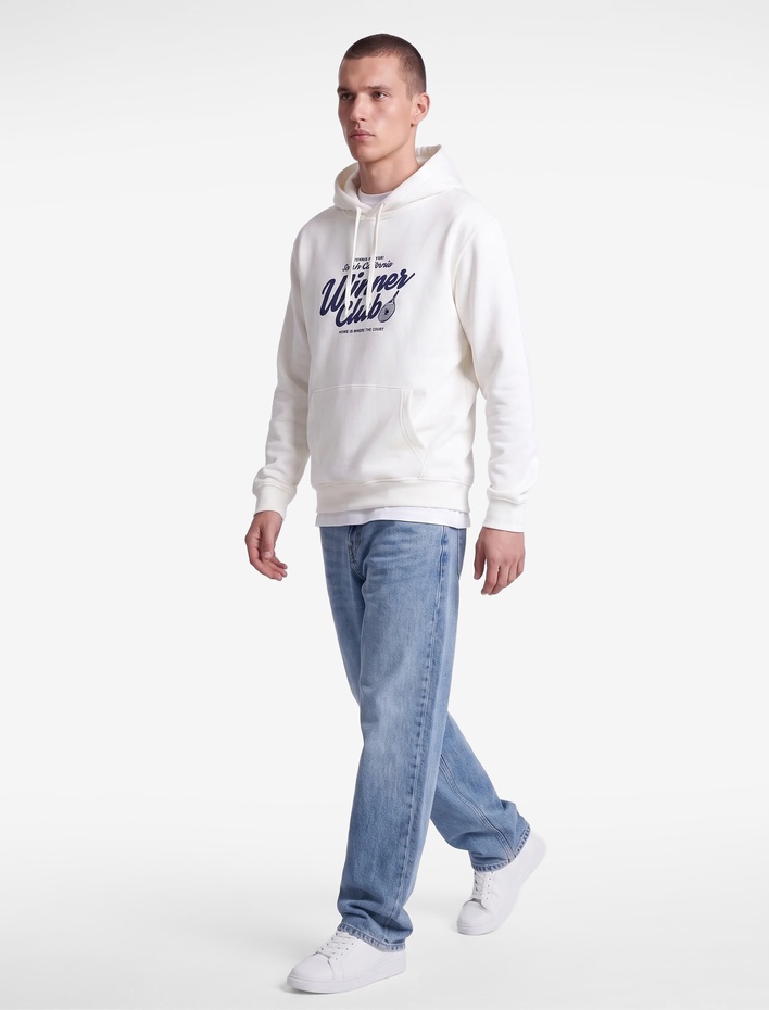  Regular Fit Uzun Kollu Kanguru Şardonlu Cepli Kapşonlu Baskılı Sweatshirt