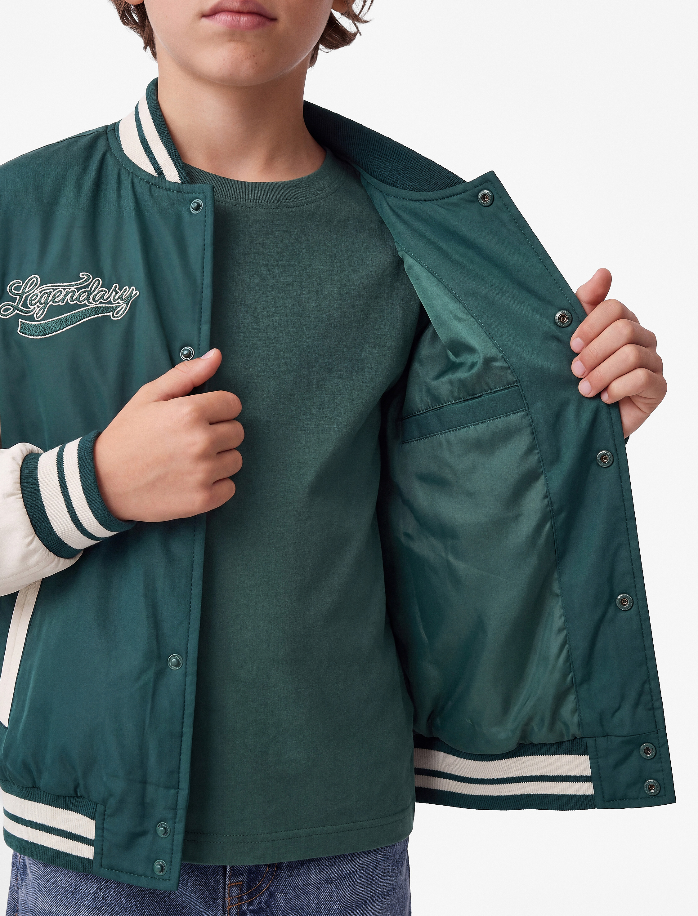  Erkek Çocuk Nakışlı Uzun Kollu Bisiklet Yaka Bomber Kolej Ceket